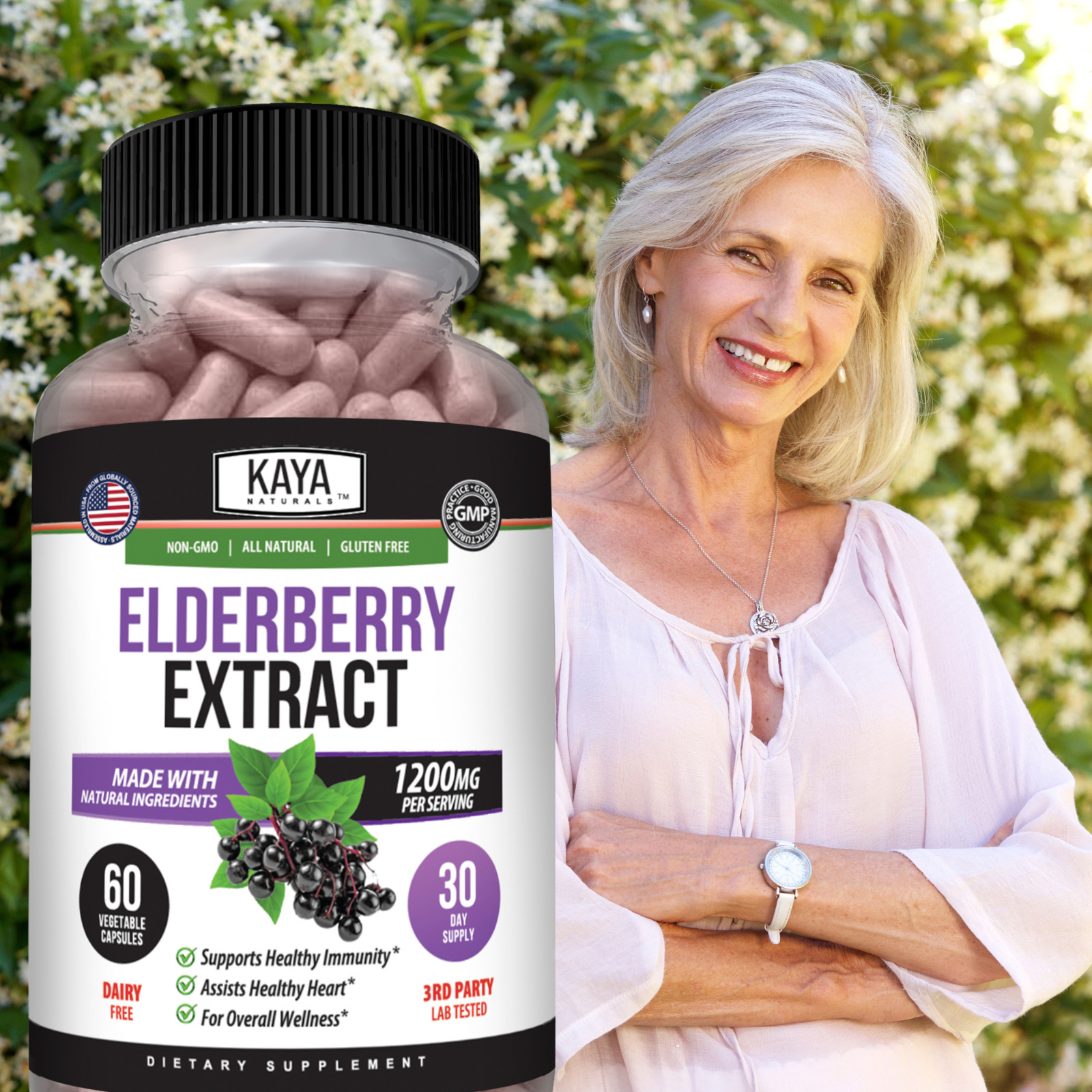 Immune Support 60Ct, Elderberry, Daily Immune and Antioxidants, 1200 mg Capsules