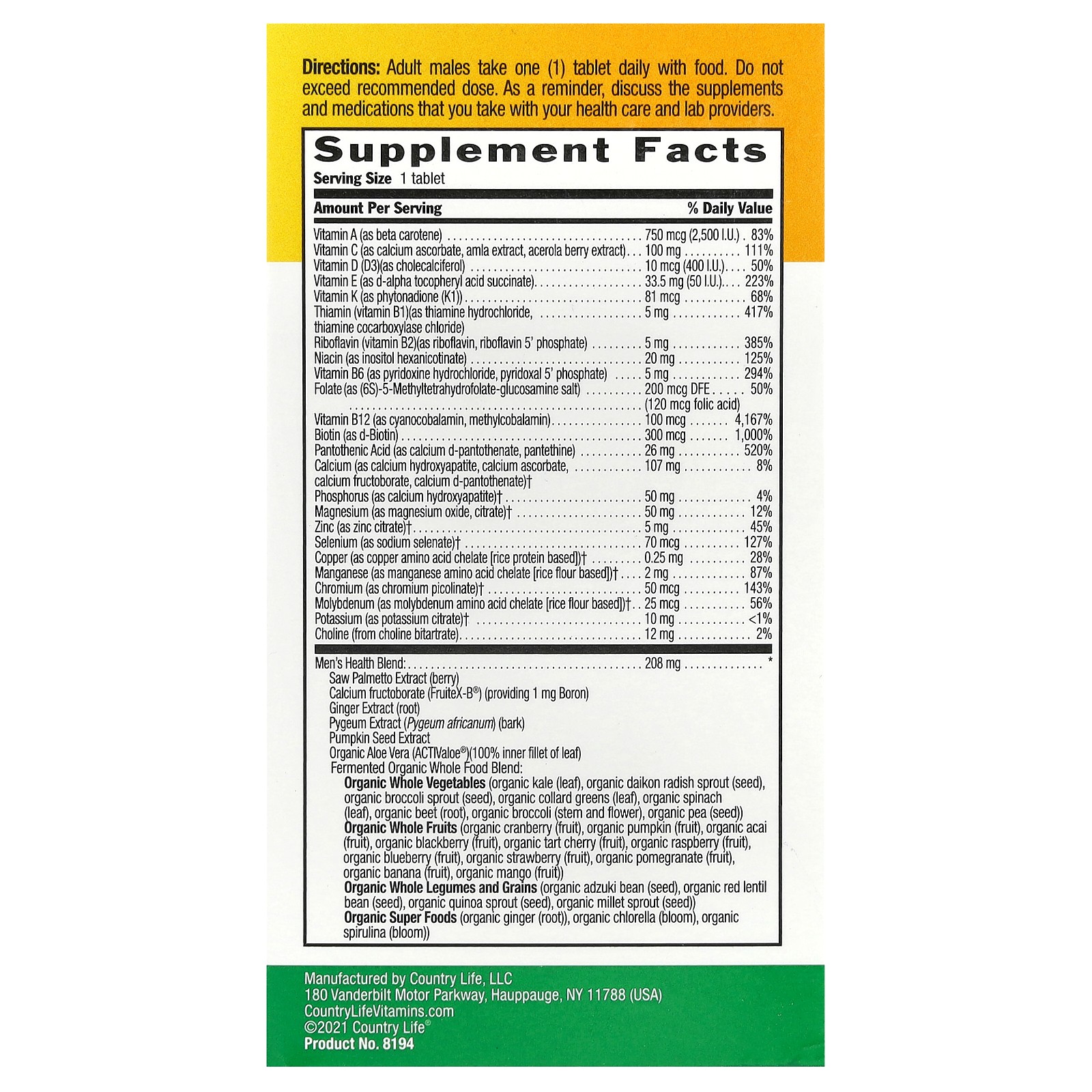 Country Life Core Daily-1 Multivitamins Men 50 60 Tablets Gluten-Free, GMP