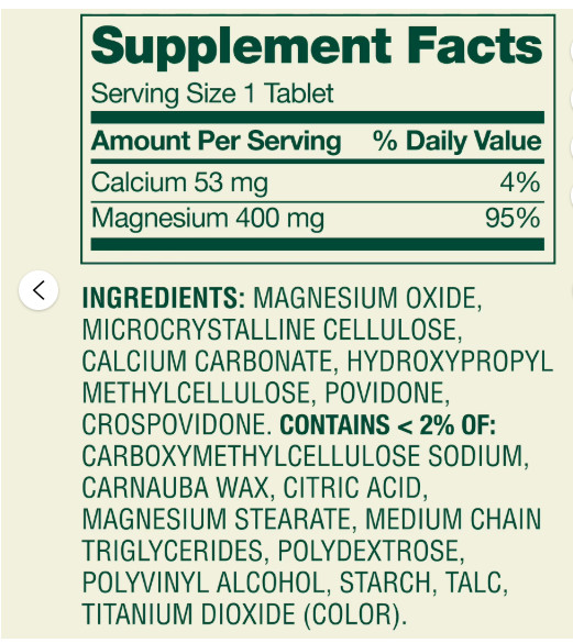 2-Pack Spring Valley Magnesium Supplement Tablet for Bone and Muscle 400mg 250CT