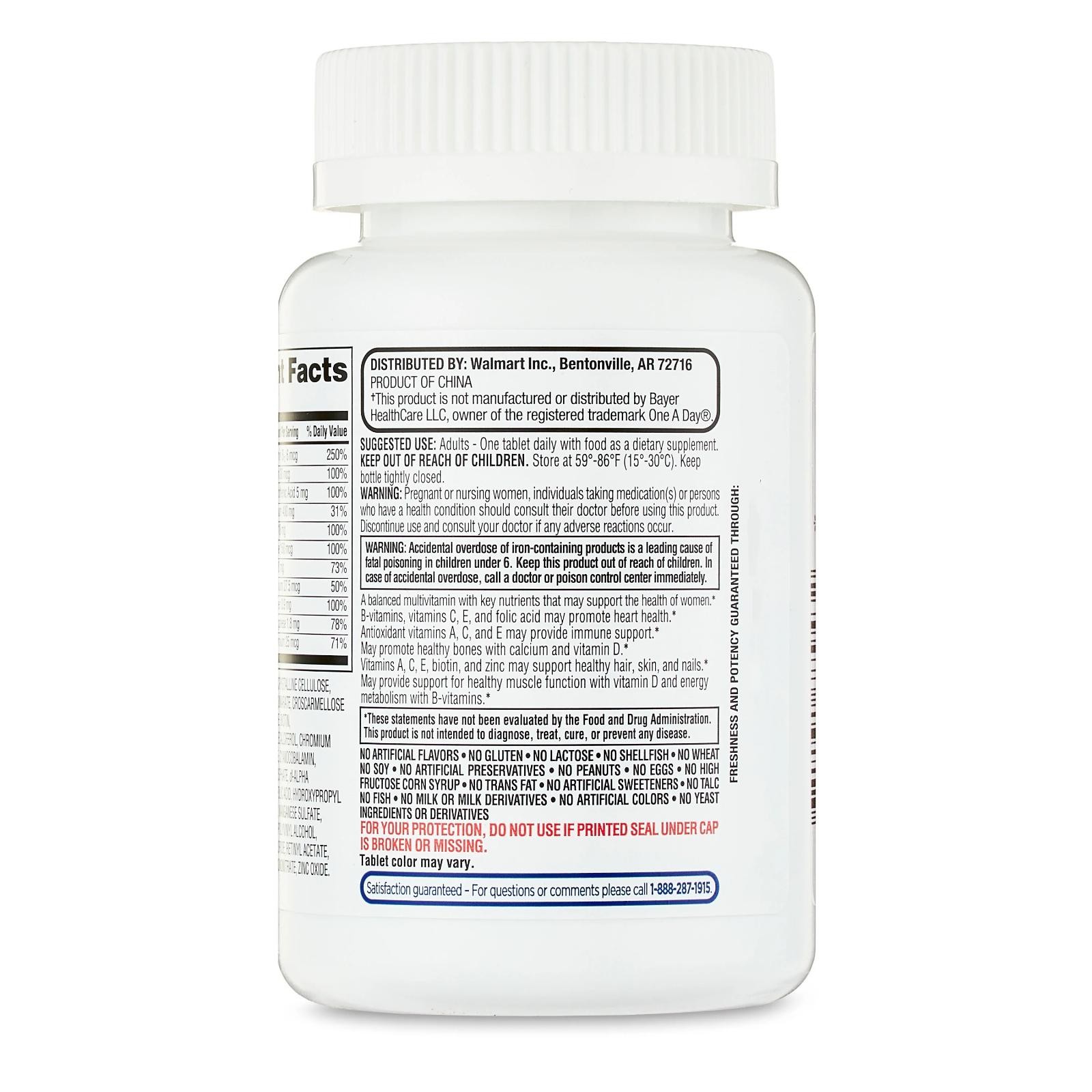 Equate One Daily Women’S Health Supplement Multivitamin Multimineral, 100 Tabs