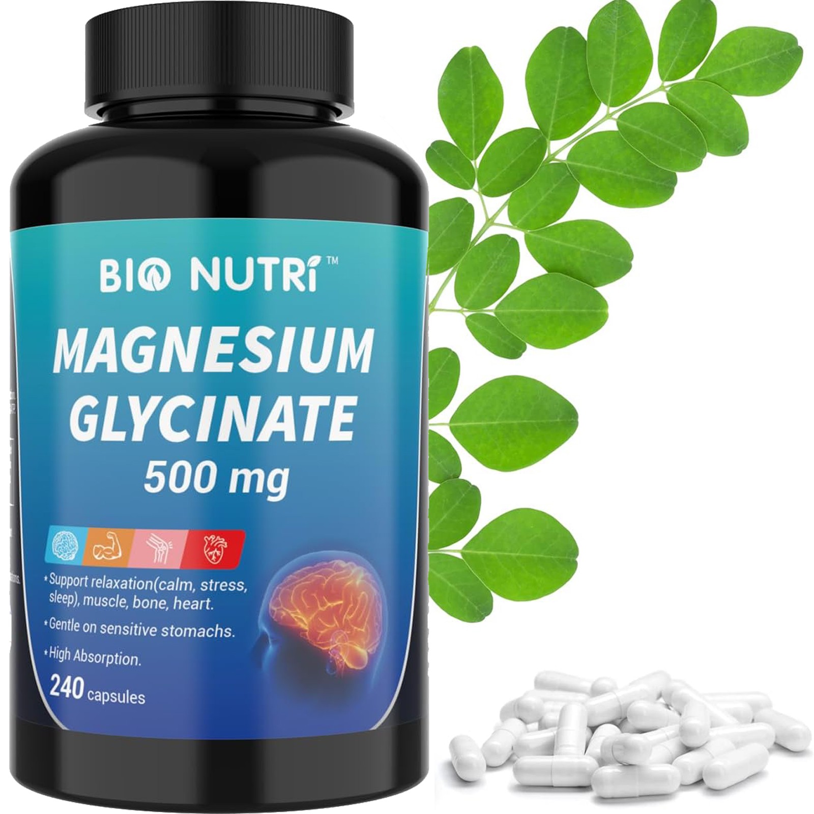 Magnesium Glycinate 500mg 240 Capsules For Sleep Stress Relief Support Bone Lot
