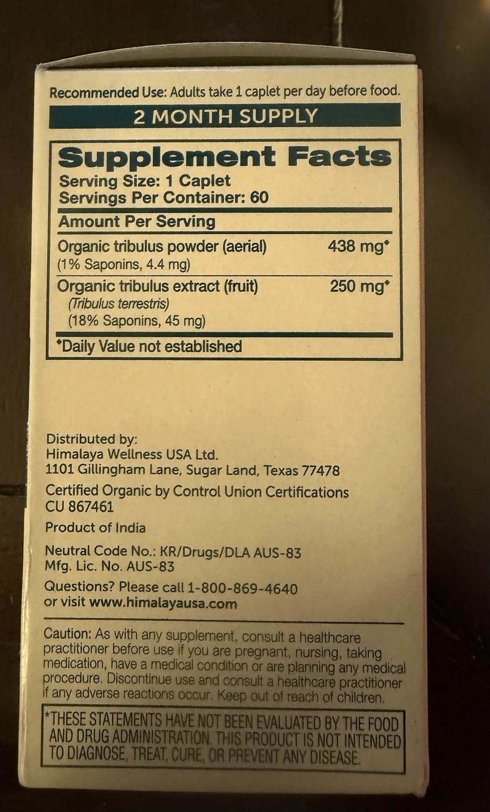 Himalaya Organic Tribulus 60 caps