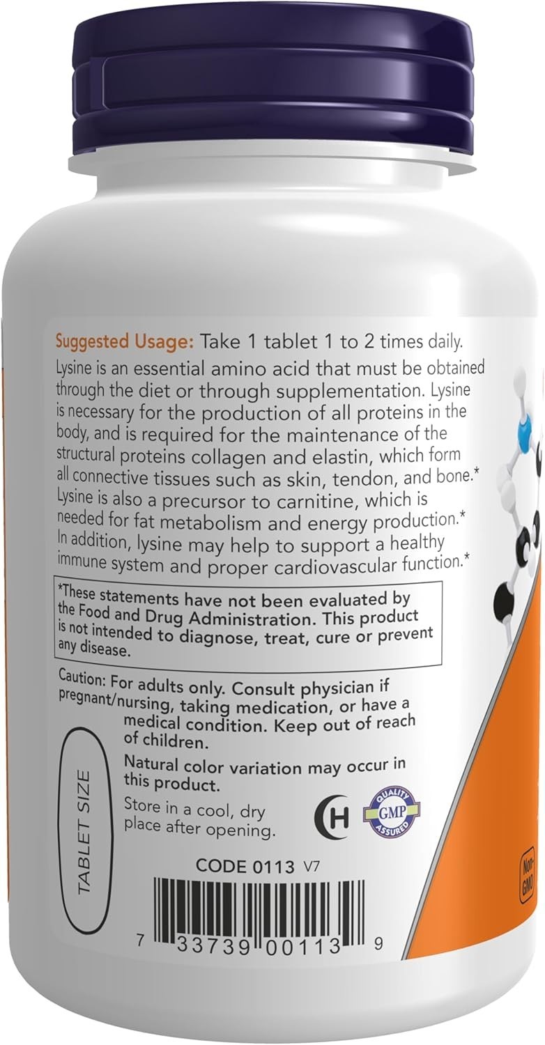 NOW FOODS L-Lysine, Double Strength 1000 mg – 100 Tablets