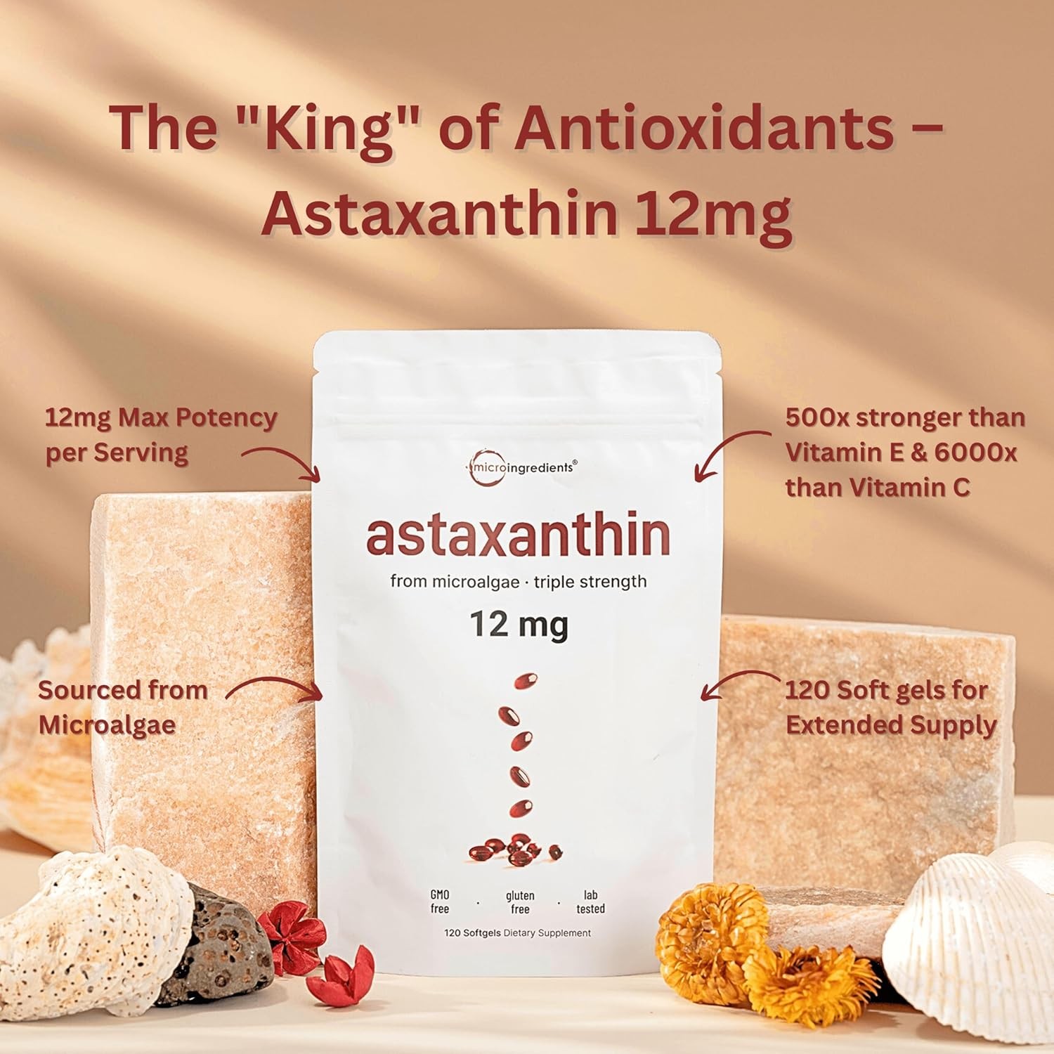 Micro Ingredients Astaxanthin 12mg Triple Strength 120 Softgels Antioxidant