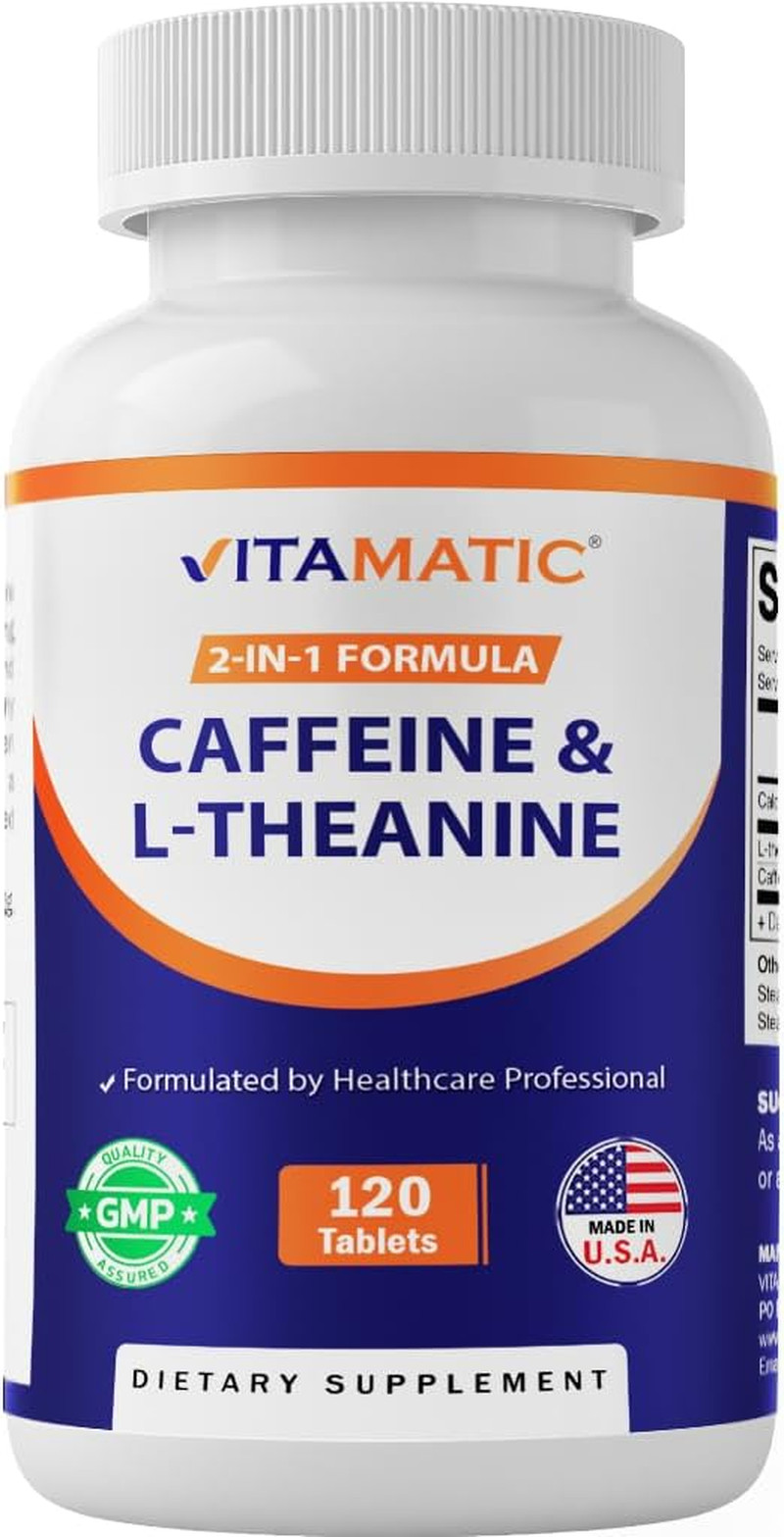 Vitamatic L-Theanine 200 mg with Caffeine 100 mg, 120 Tablets | Promote Calm Foc