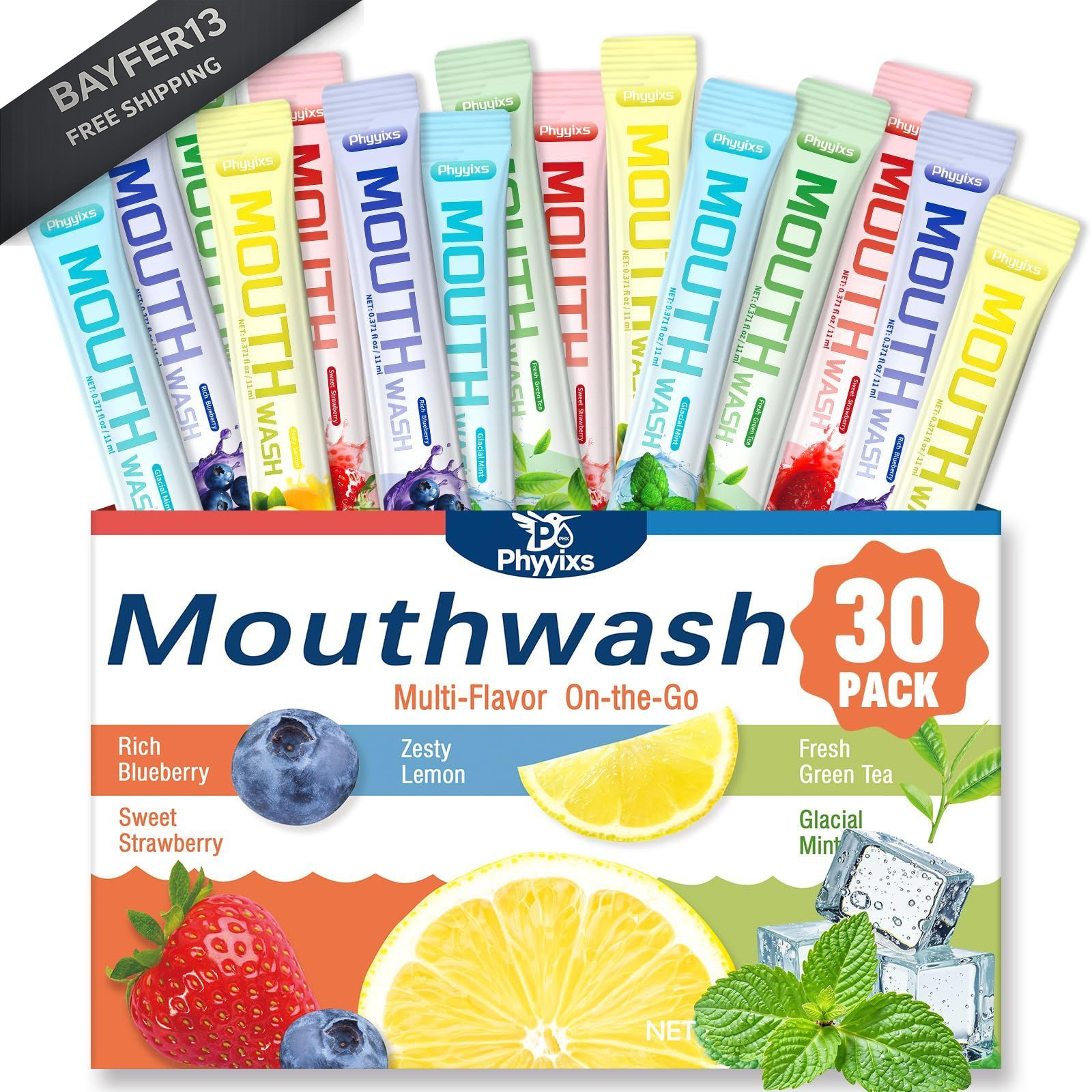 Phyyixs Mouthwash Travel Size – 30 0.01 Fl Oz (Pack of 30), Clear