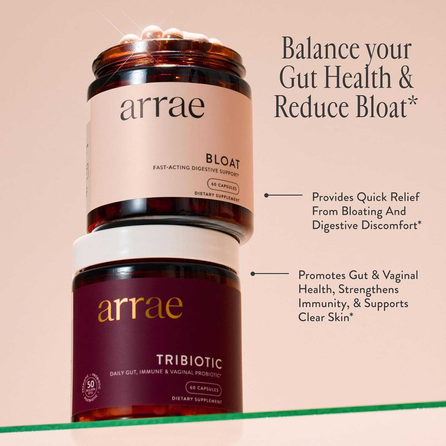Arrae Fast-Acting Bloating Relief Digestive Enzymes, All Natural Bloat, Gas & In