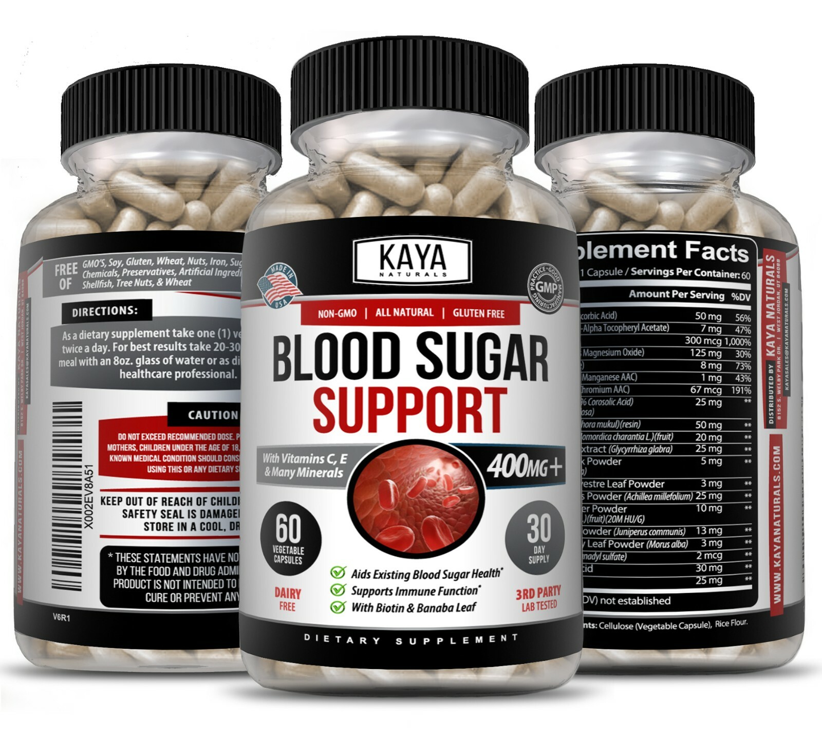 (2 Pack) BLOOD SUGAR SUPPORT Alpha Lipoic Acid & Cinnamon 20 Herbs 60 Capsules