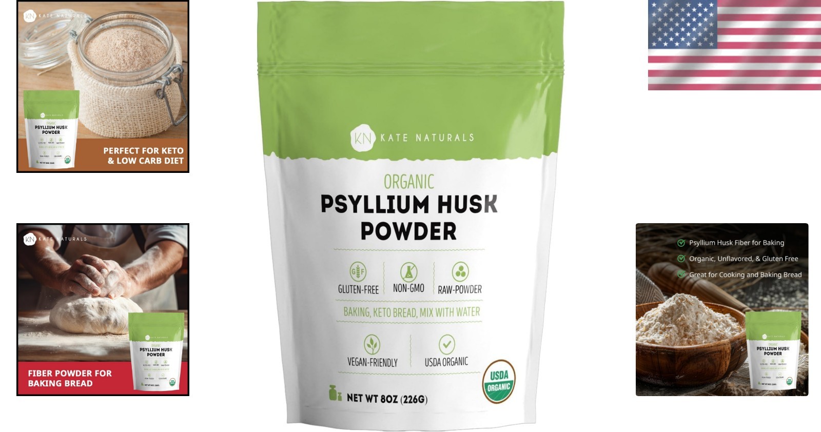 Psyllium Husk Powder for Fiber Digestion Baking Organic Gluten Free 8oz