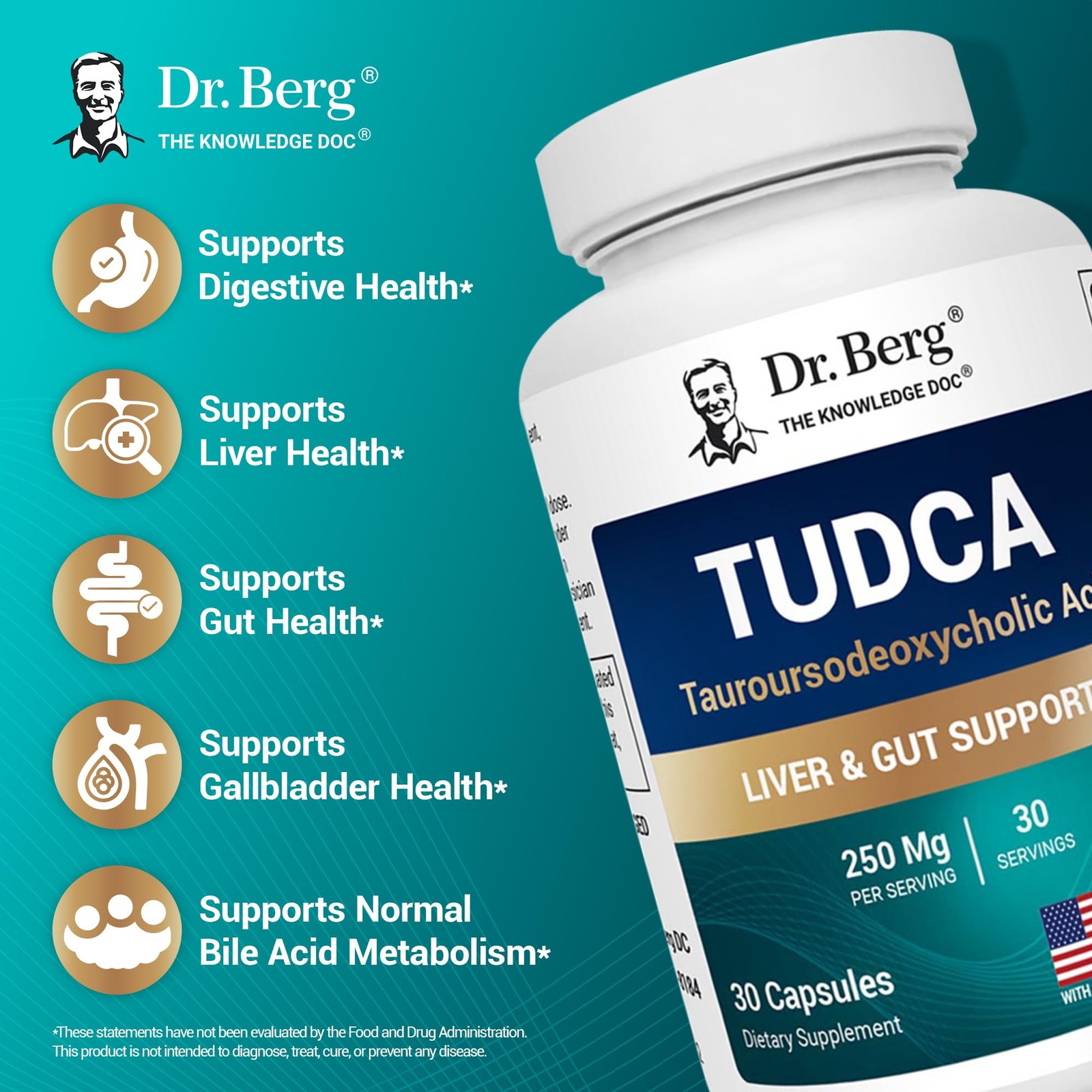 Dr. Berg TUDCA Supplement (Tauroursodeoxycholic Acid) – 30 Count (Pack of 1)