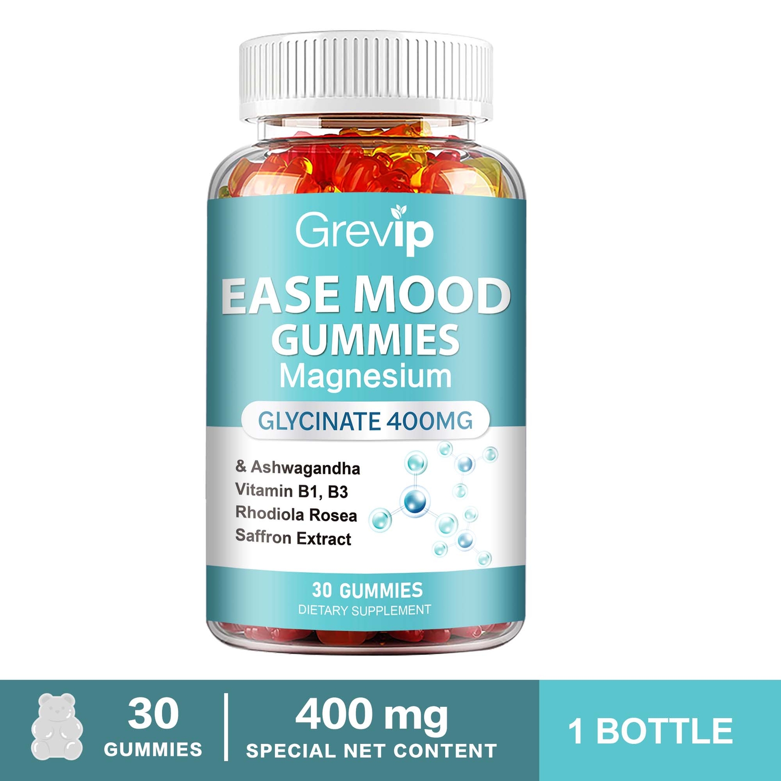 Ease Mood – Ashwagandha, Magnesium Glycinate, Rhodiola Rosea – Improves Focus