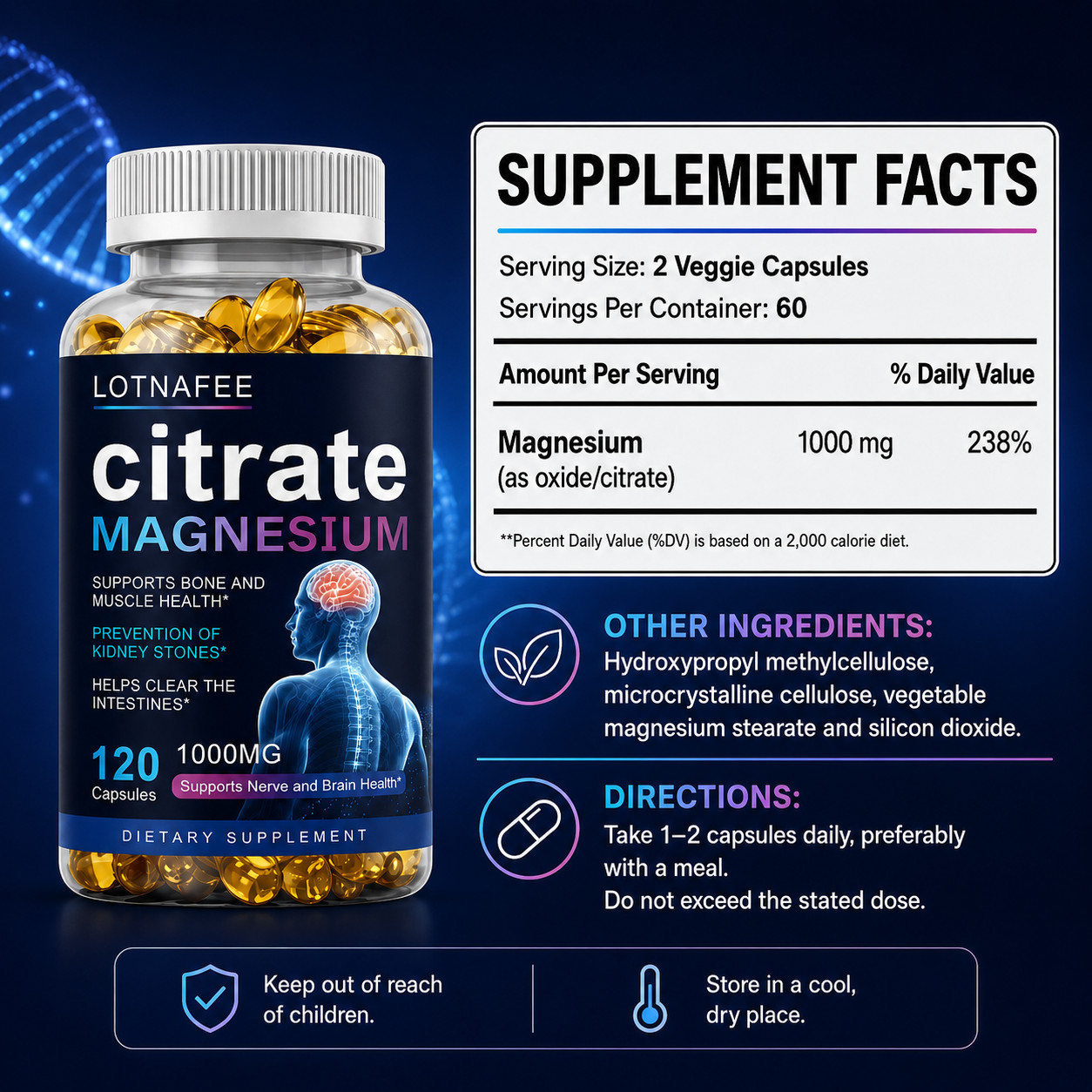 Magnesium Citrate 1000mg Capsules Super Strong Effective Capsules 120 Softgels