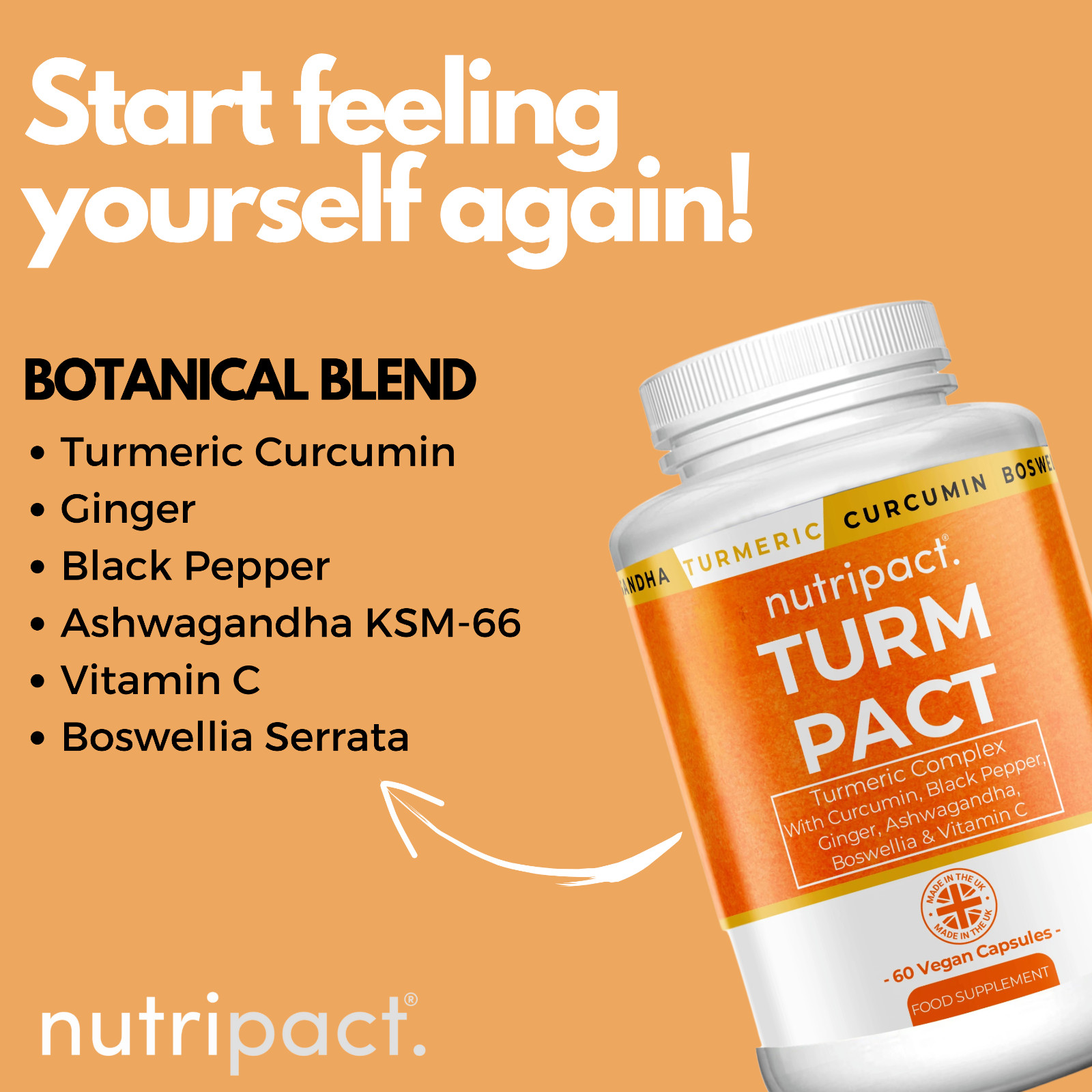 Turmeric Capsules 10,000mg Curcumin, Black Pepper & Ginger Complex Tumeric