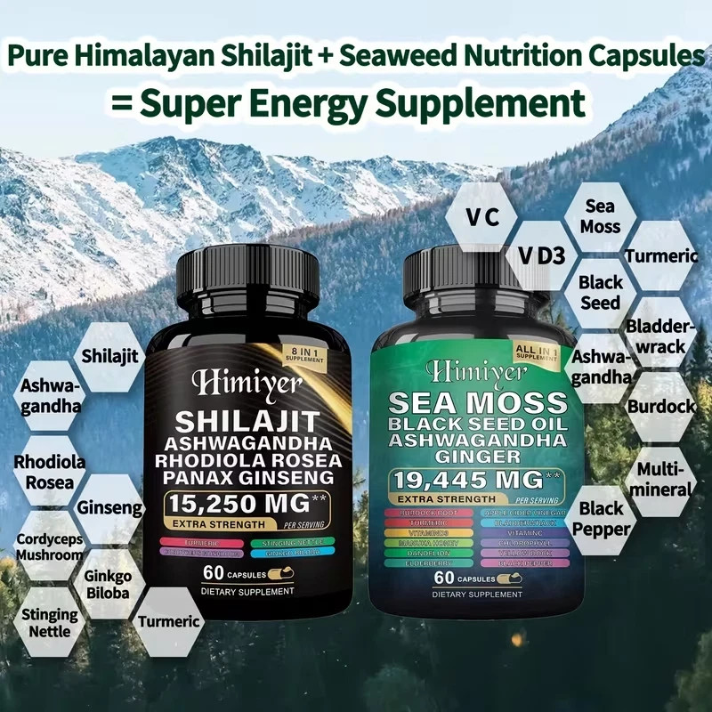 Sea Moss and Shilajit Bundle, Sea Moss 19,445mg, Black Seed Oil 15,250mg Ash