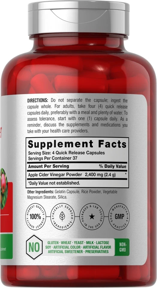 Apple Cider Vinegar Capsule Supplement Pills | 2400mg | 150 Total Count |