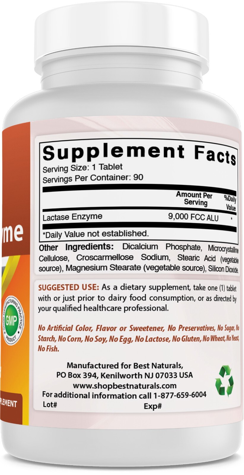 Best Naturals Lactase Enzyme 9000 FCC 90 Tablets