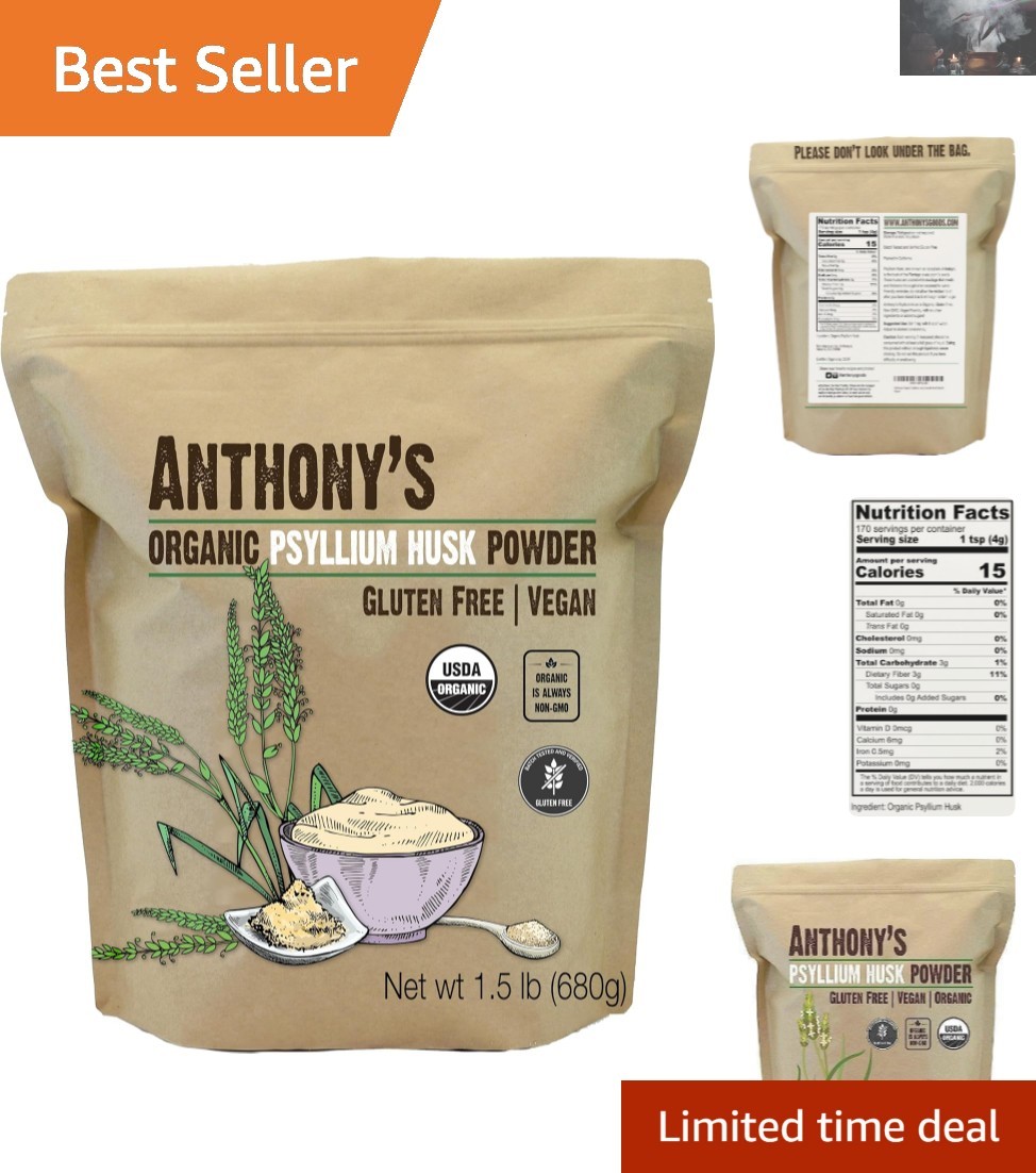 USDA Organic Psyllium Husk Powder 1.5 lb – Gluten Free, Digestive Support