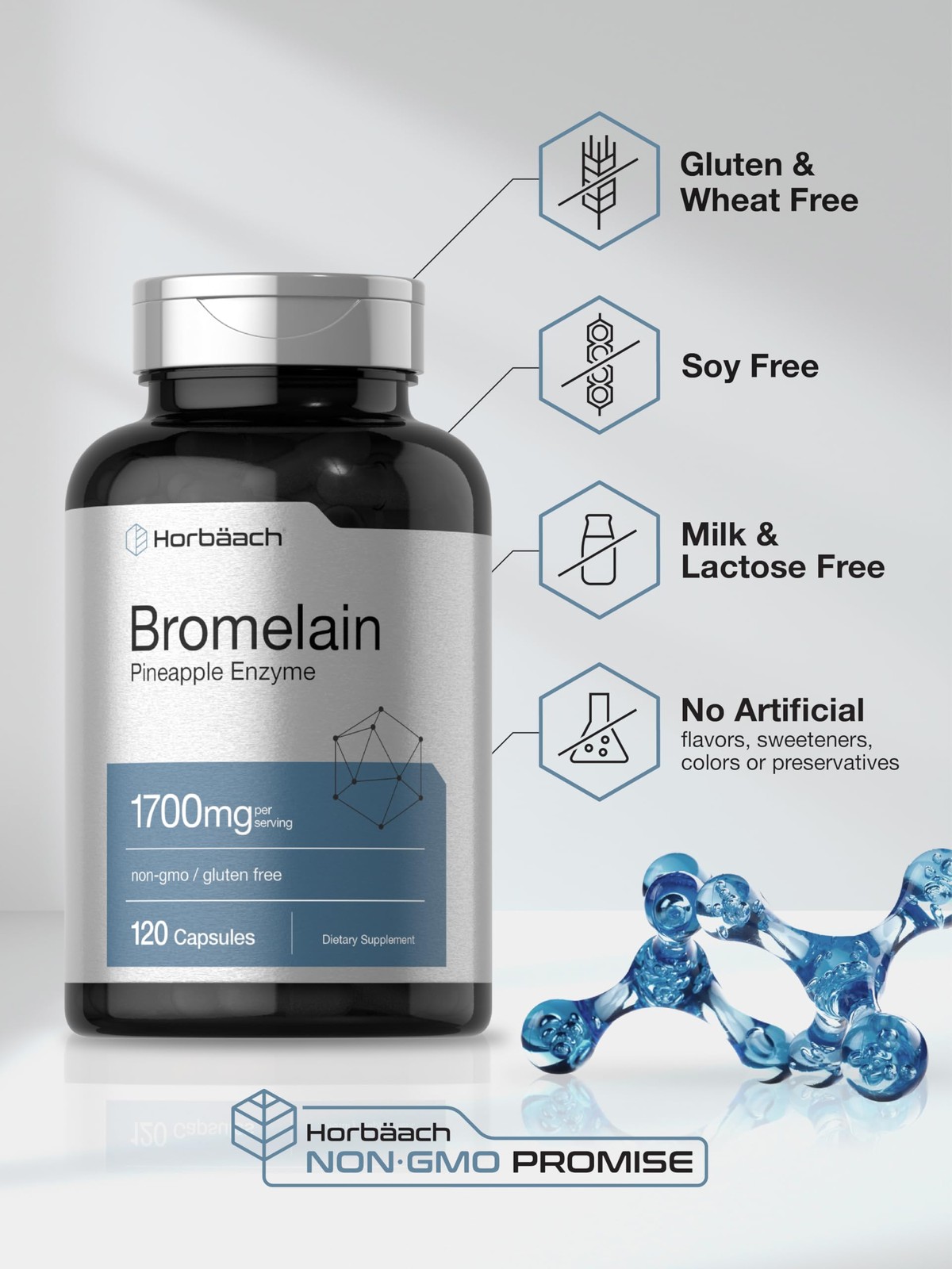 Horbäach Bromelain 1700 Mg 120 Capsules Supports Digestive Health CL4423