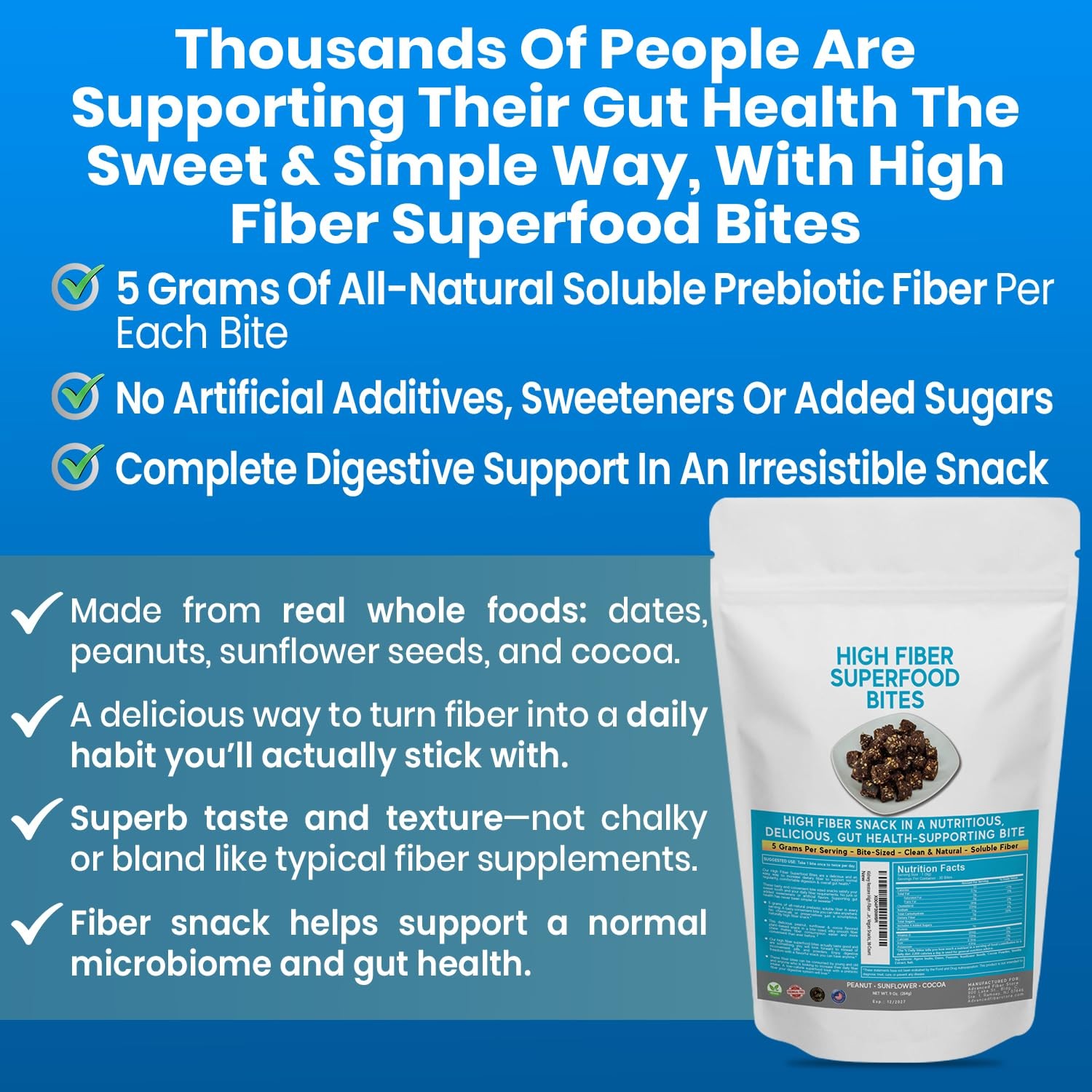 High Fiber Superfood Bites 5g, Clean Fiber Snacks for Adults, Peanut, Cocoa, …