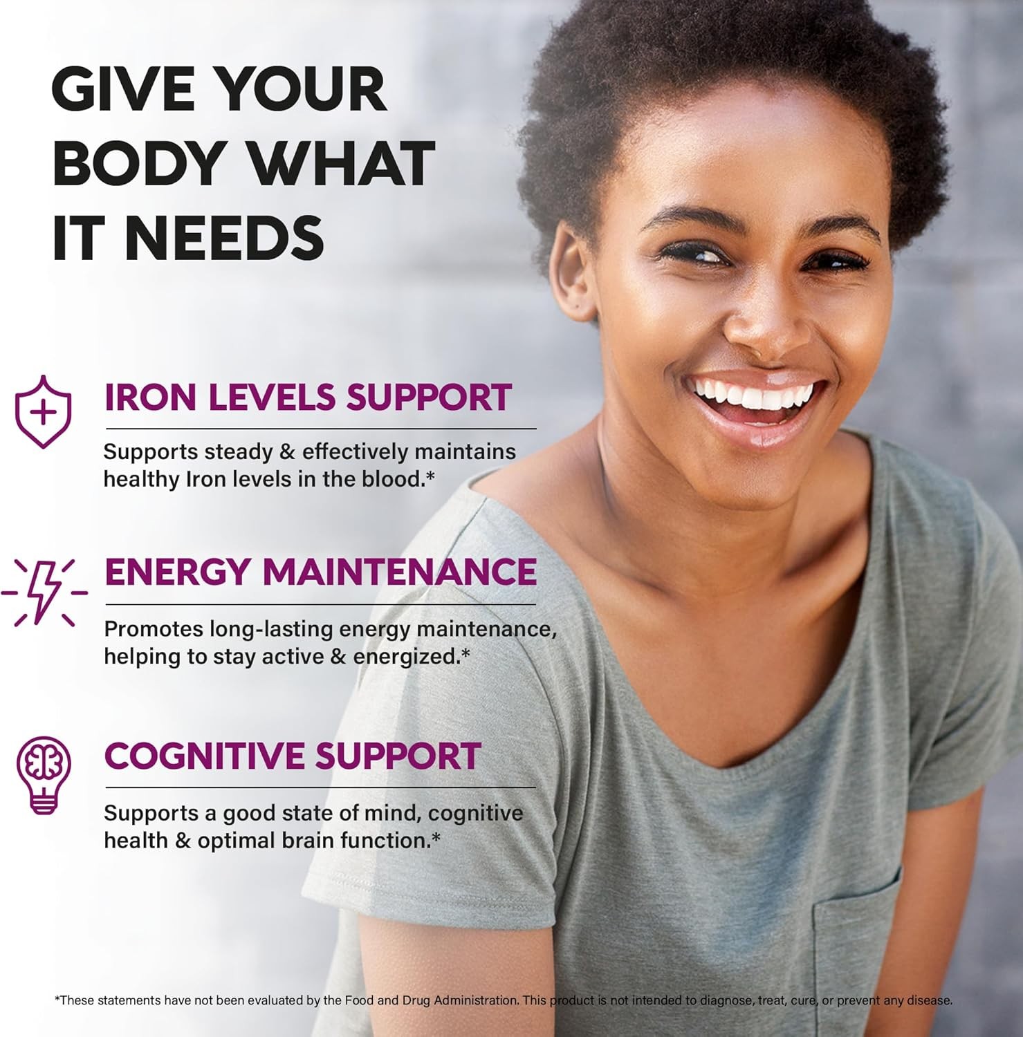 Iron Supplement for Women – Iron 65mg (Ferrous Sulfate 325mg) – Stomach Friendly