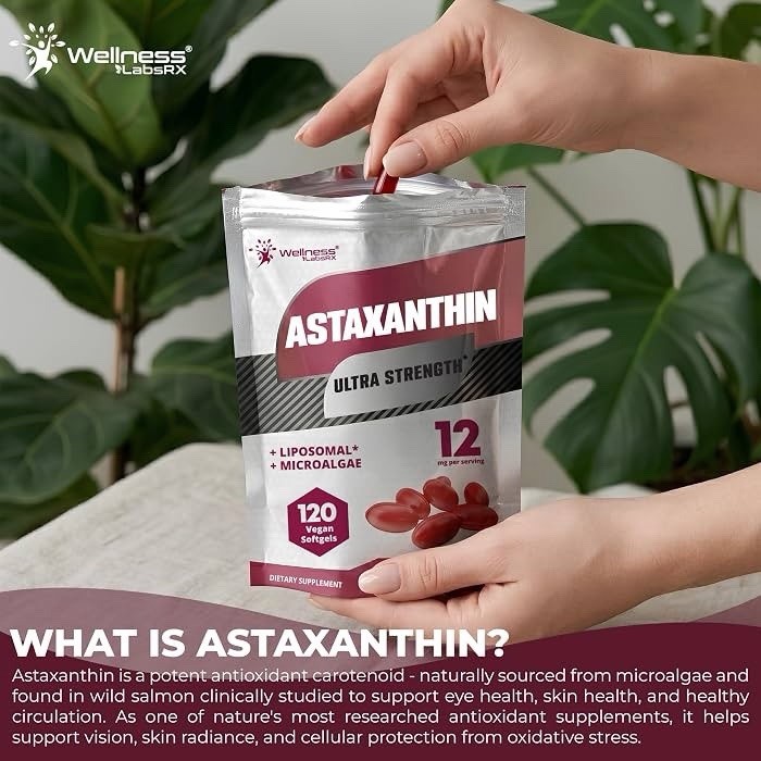 Liposomal Astaxanthin 12mg – 120 Vegan Softgels, 4 Month Supply, Natural Astaxan