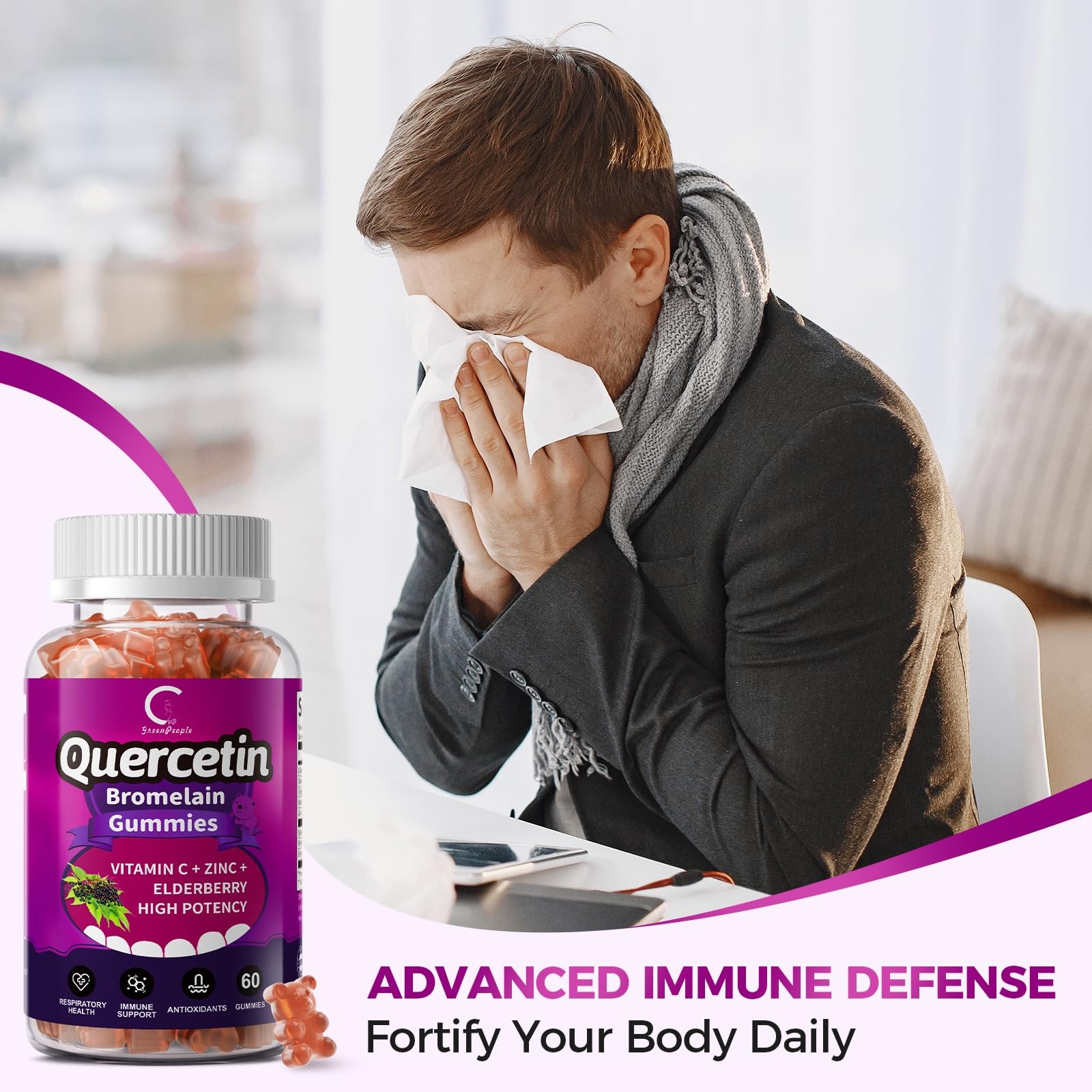 Quercetin Gummies, Quercetin with Bromelain, Vitamin C, Zinc & Elderberry, Hi…