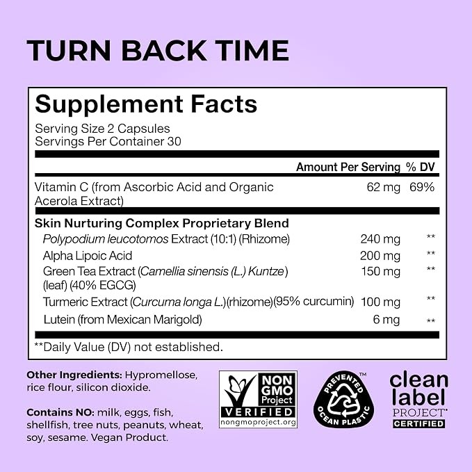 HUM Turn Back Time Anti Aging Skin Support SupplementCapsules Daily Formula 100g