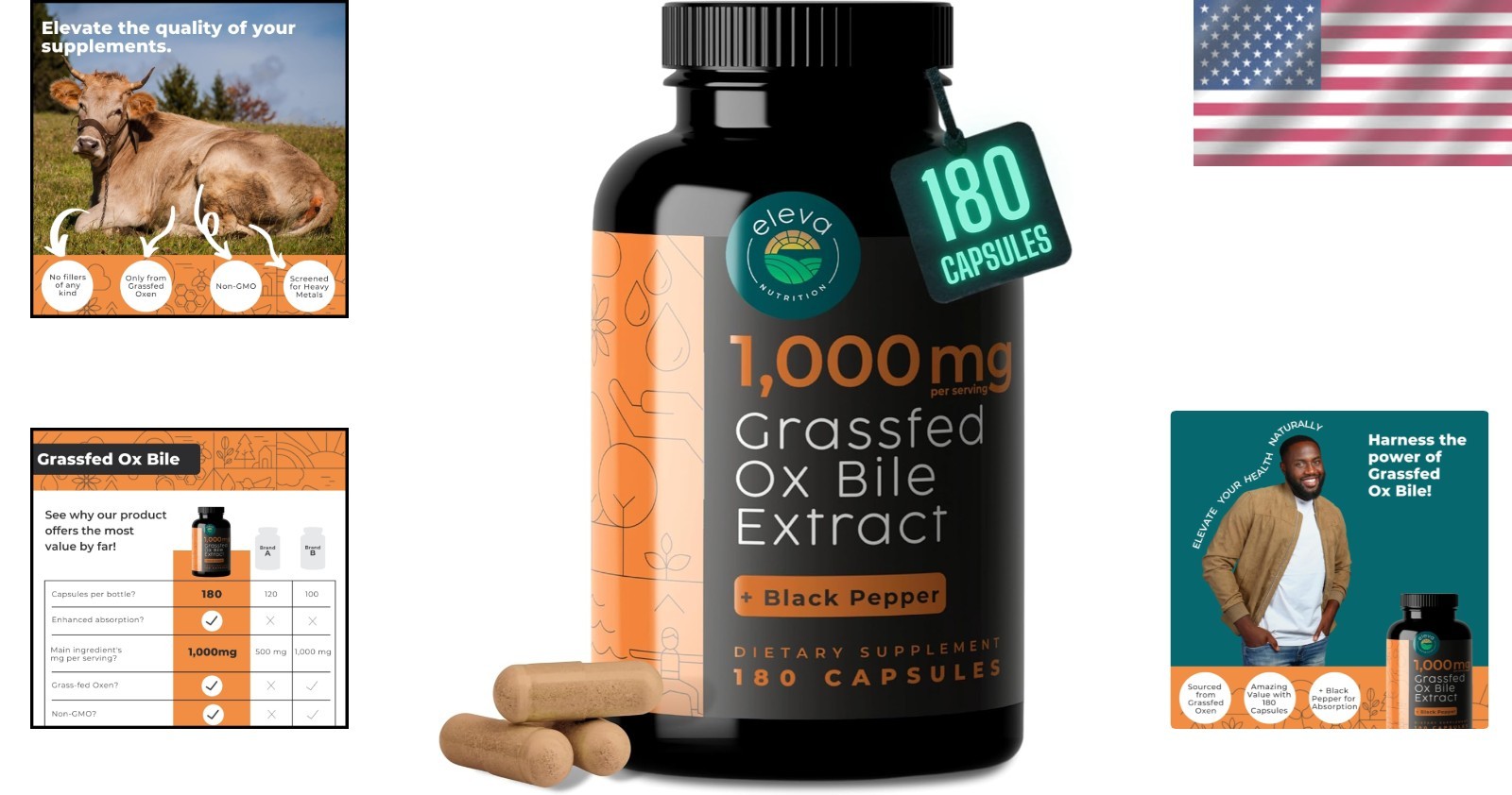 Digestive Health Boosting Ox Bile Extract 1000mg – 180 Capsules, Keto Friendly