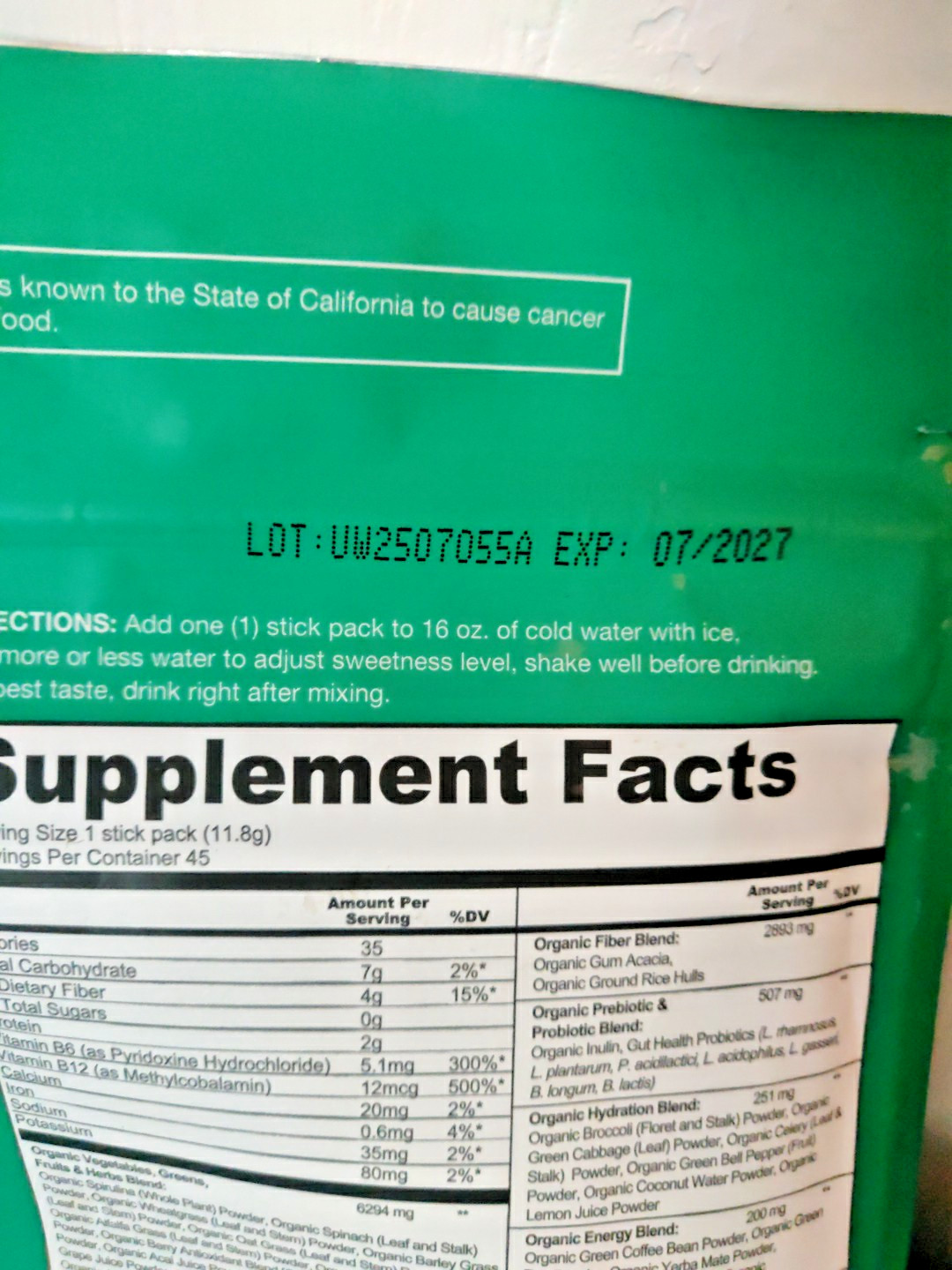 Zena Organic Supergreens Plus Energy Apple 45 Stick Exp: 7/2027 – Open Bag