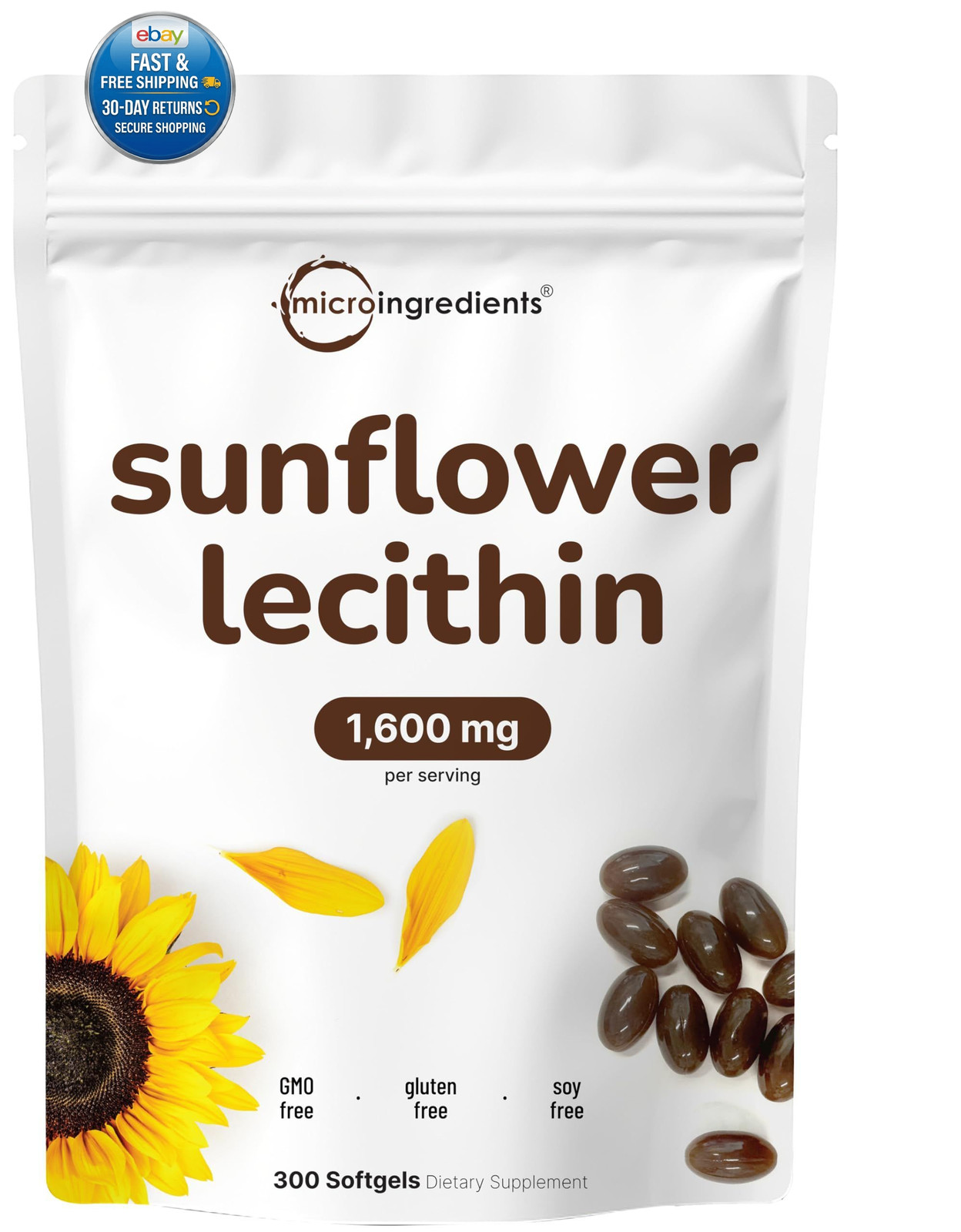 Sunflower Lecithin 1,600mg Per 300 Count (Pack of 1)
