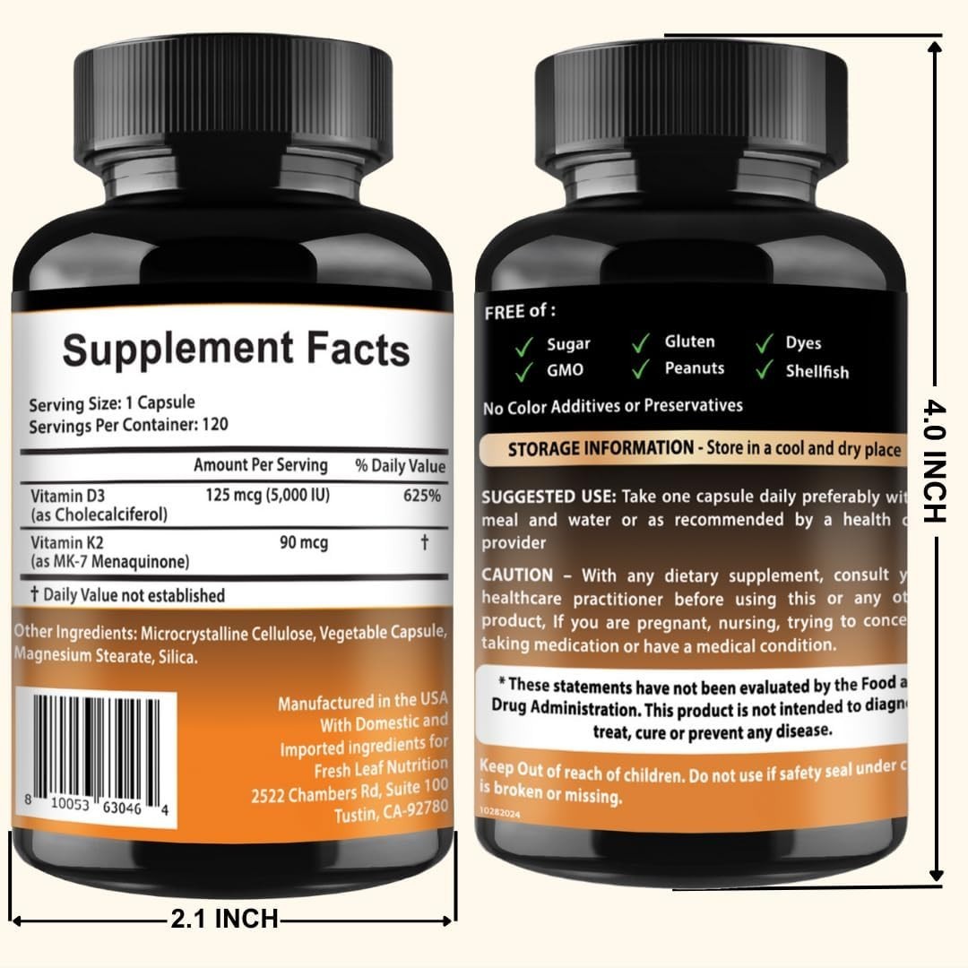 VITBOOST Vitamin D3 K2 Complex – Easy to Swallow | Gluten-Free | USA Made 120CAP