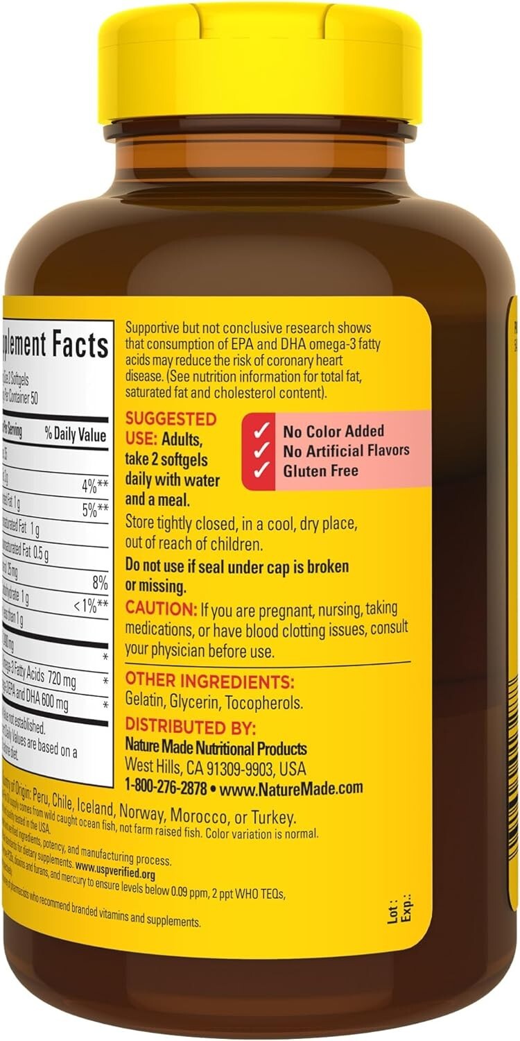 《NEW》1Pk Nature Made Fish Oil 1200 mg (360 mg Omega-3) 100 Softgels Exp: 11/2027