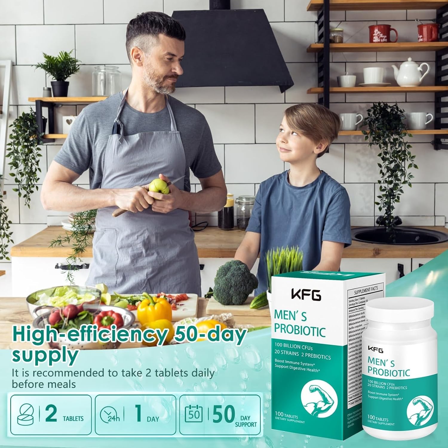 Probiotics Supplement 100 Billion CFU 20 Strains, 2 Prebiotics & Digestive Enzym