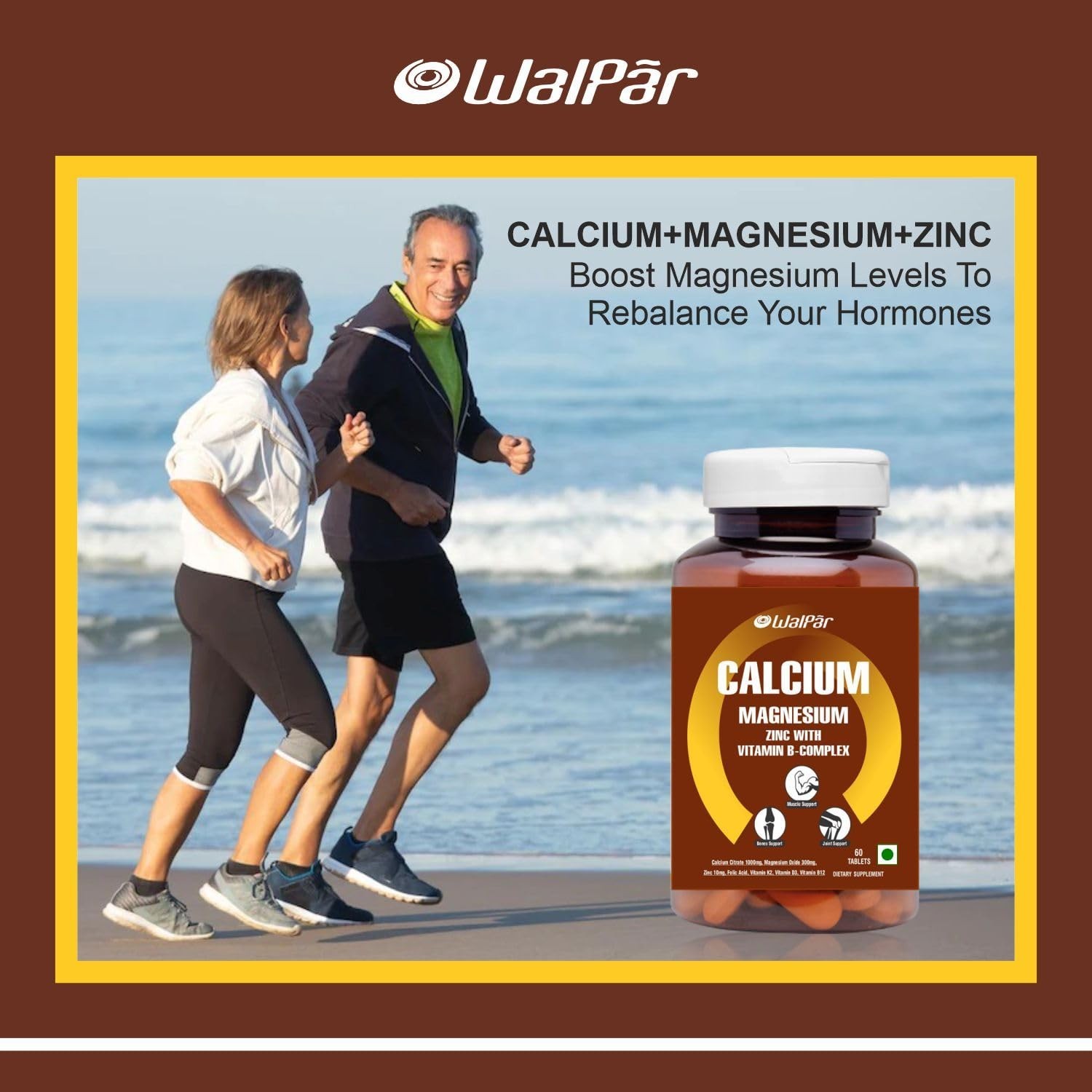 3 Pack WAL.PAR Calcium Citrate 1300mg Magnesium Zinc D3 B12