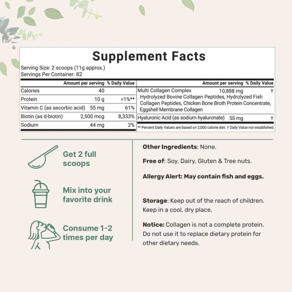 2-Pack Micro Ingredients Multi Collagen Peptides Types I II III V X Biotin 2lb
