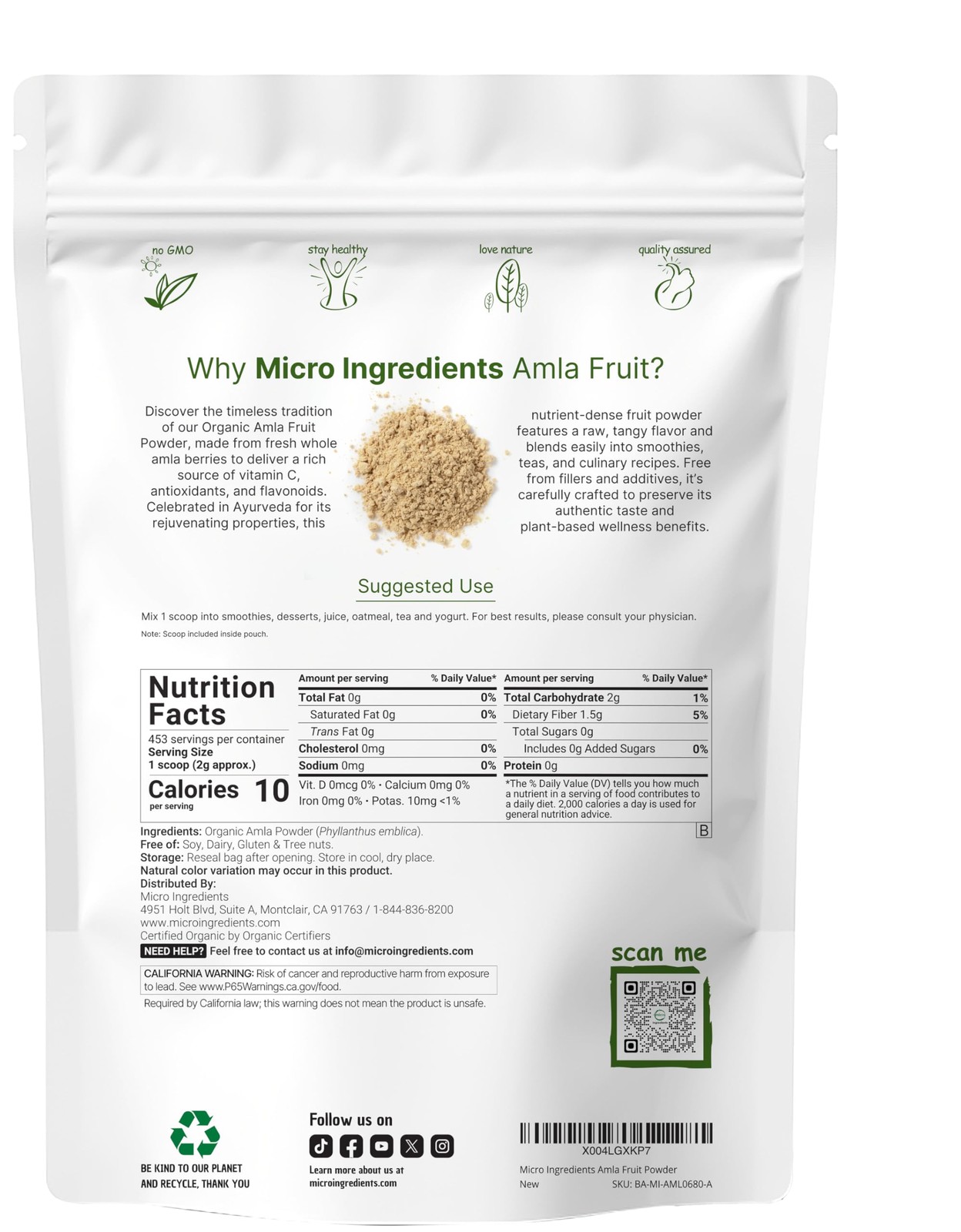 Micro Ingredients Organic Amla Powder (Amalaki) | 32oz, India Origin Gooseber…