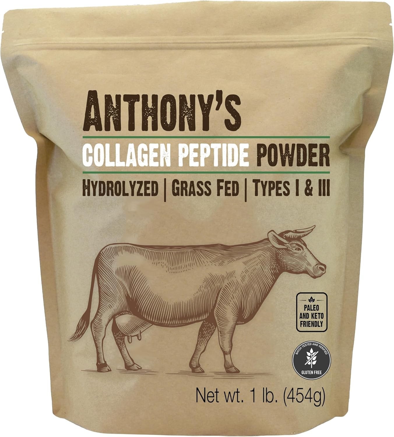 Anthony’s Collagen Peptide Powder, 1 lb, Pure Hydrolyzed, Gluten Free, Keto…