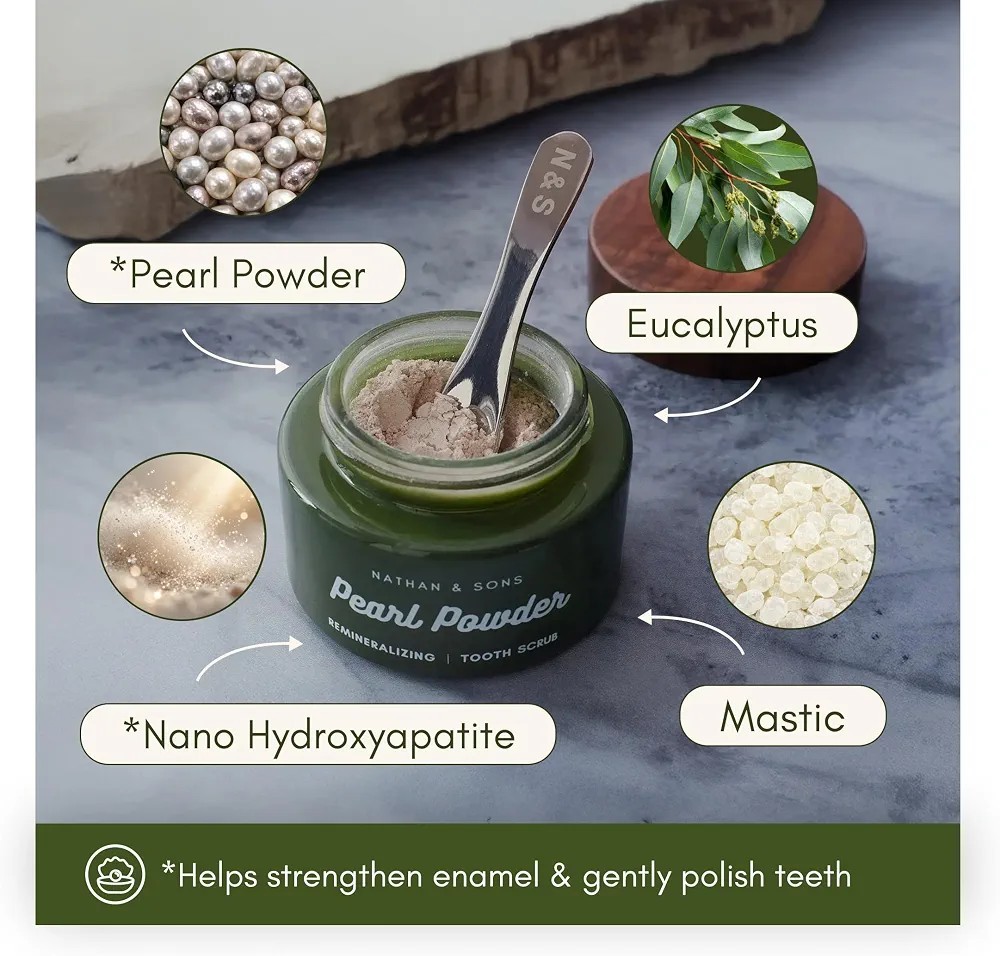 Nathan & Sons Pearl Powder Remineralizing Tooth Scrub Mastic Mint Net WT 30g New