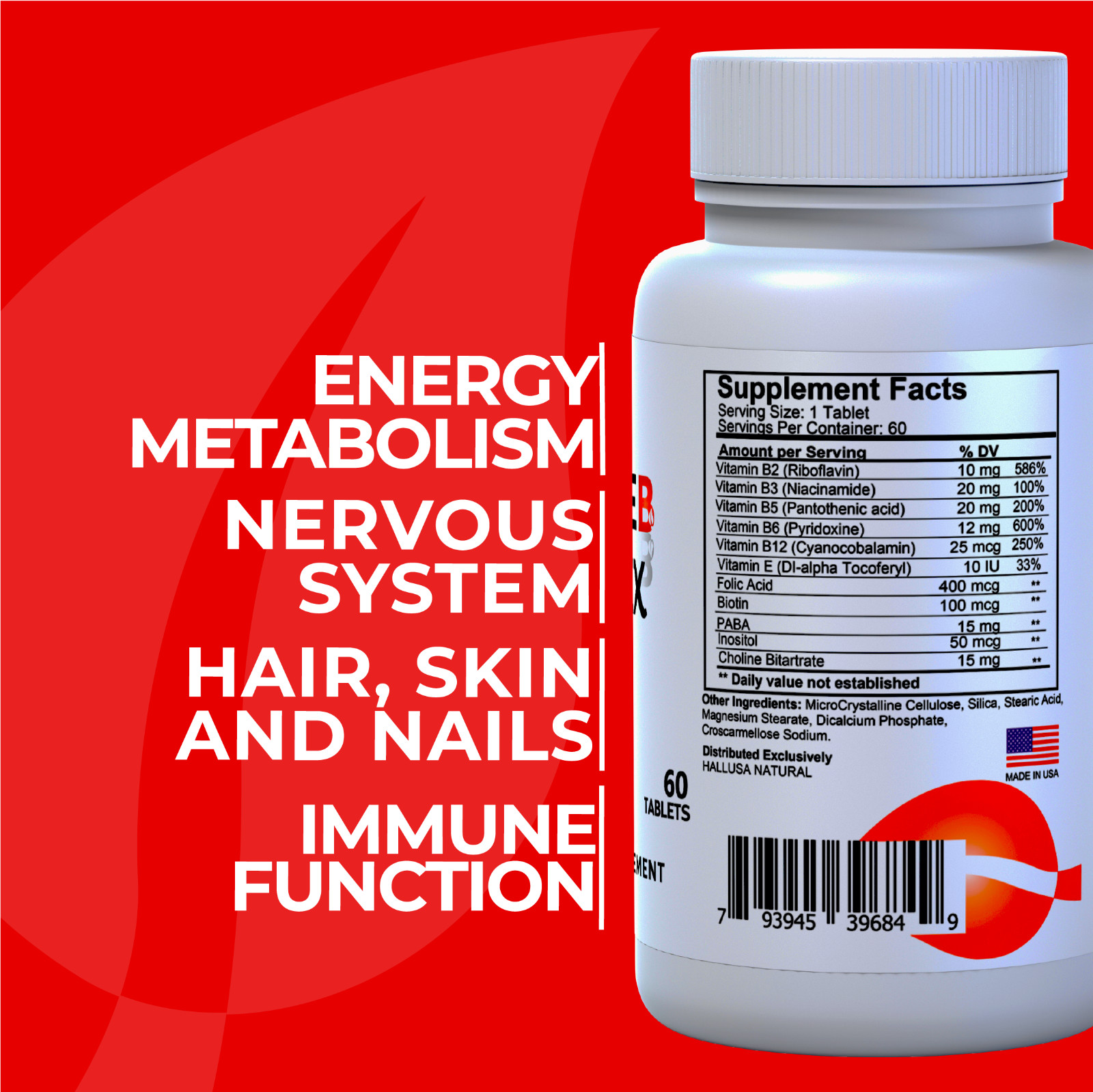 COMPLEX B B1, B2, B3, B5, B6, B8 & B12 – Energy, Nervous & Heart Health – 60 Tab
