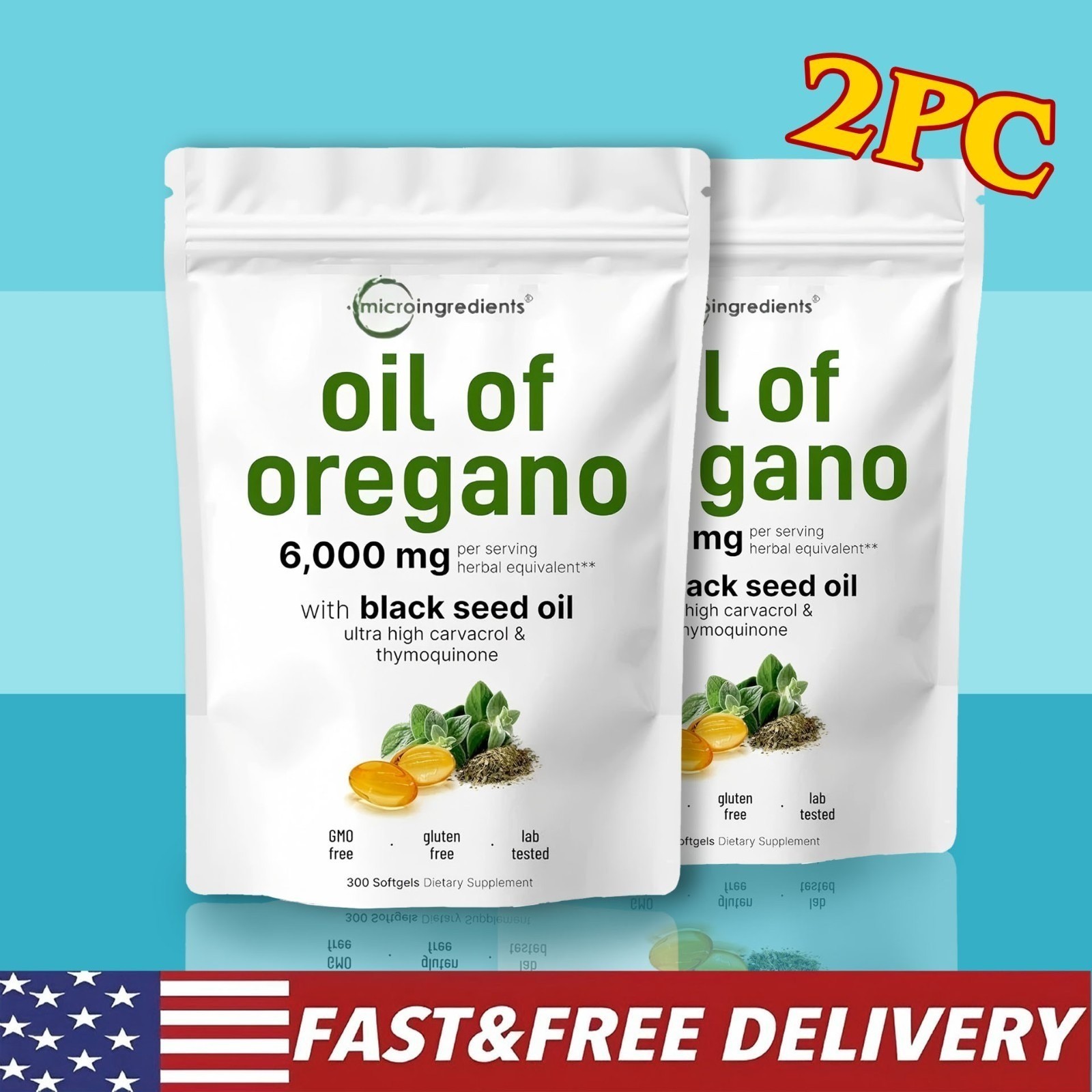 2 in 1 Oil of Oregano & Black Seed Softgels Count with Carvacrol,Immune Supports