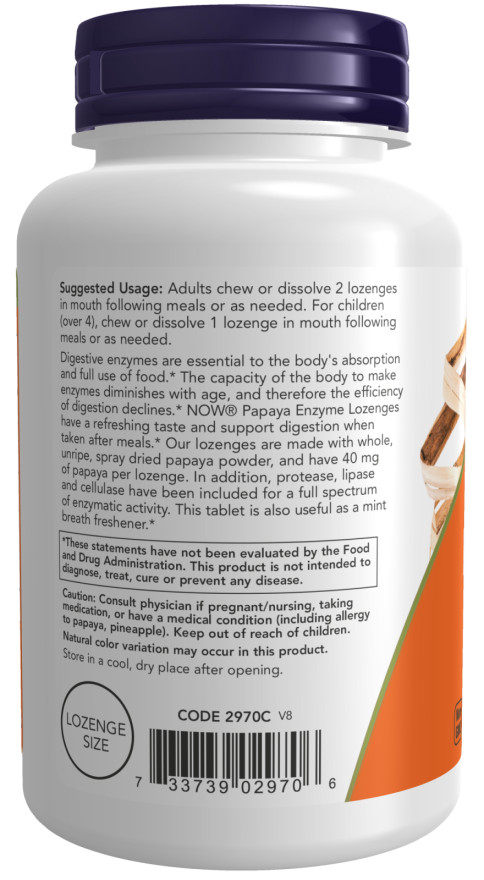 NOW Foods Chewable Papaya Enzymes 180 Lozenges 06/2026EXP