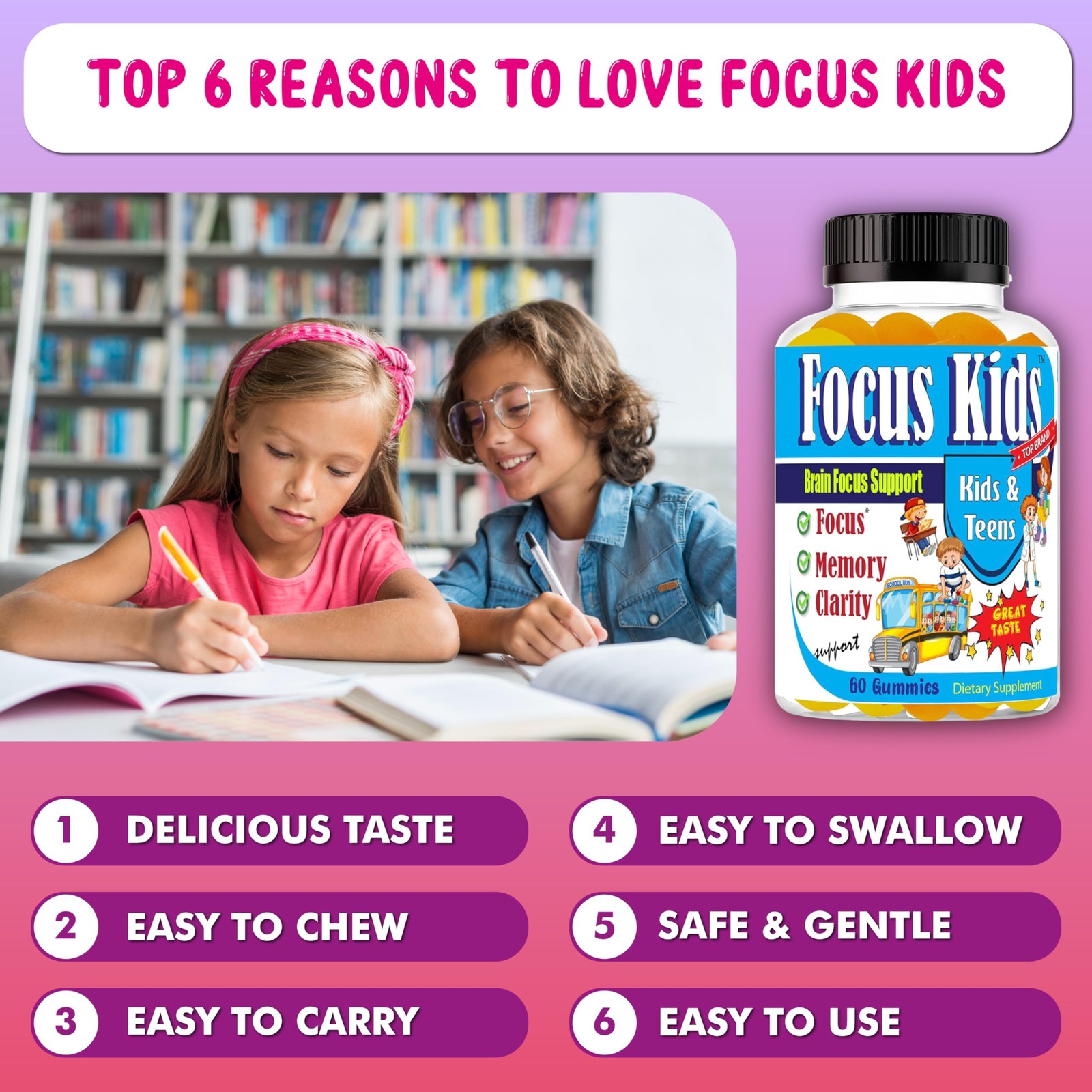 Focus Kids Gummies for Kids and Teens, Attention, Memory Concentration, Focu…