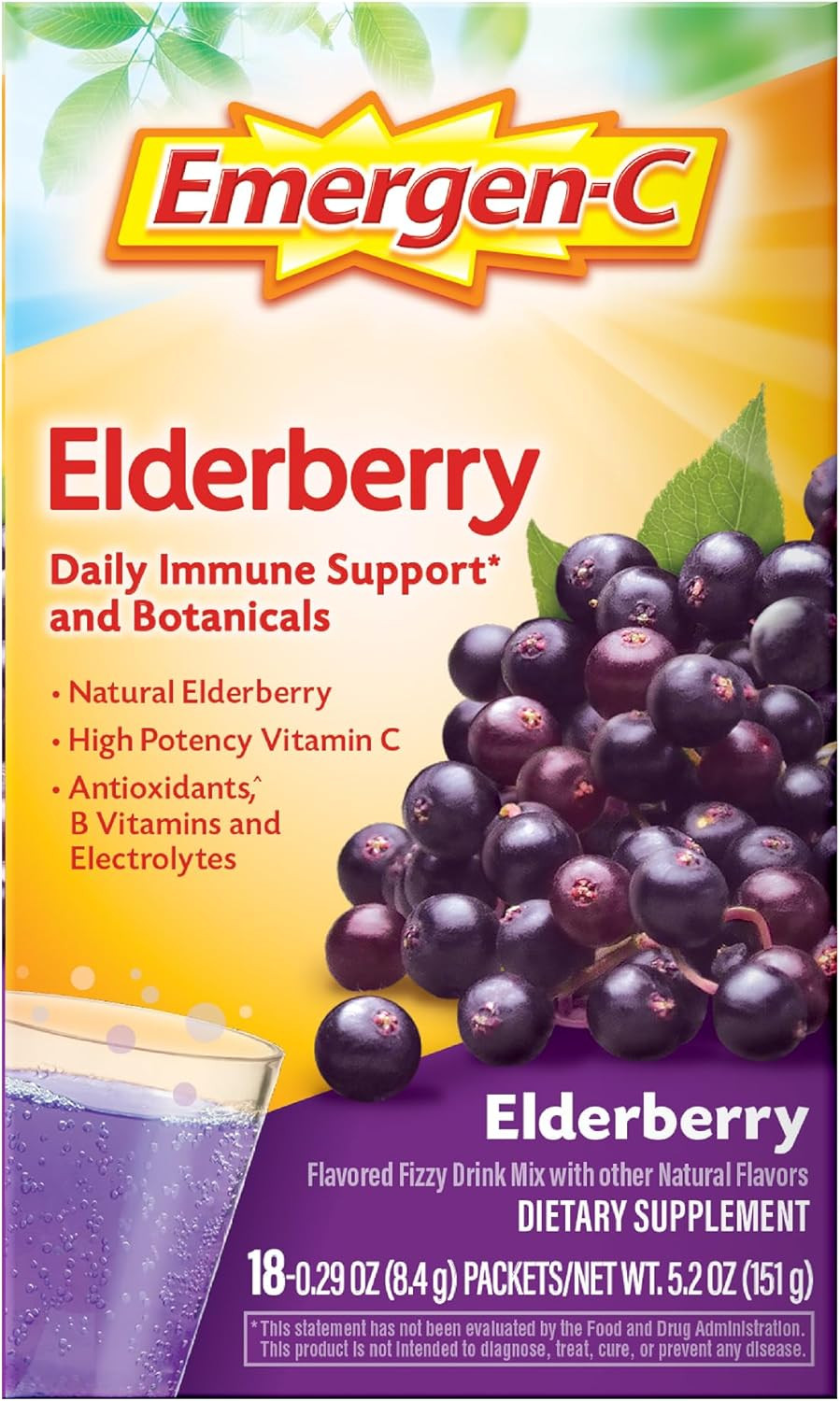 Elderberry Fizzy Drink Mix, Elderberry Immune Support, Natural Flavors, with Hig
