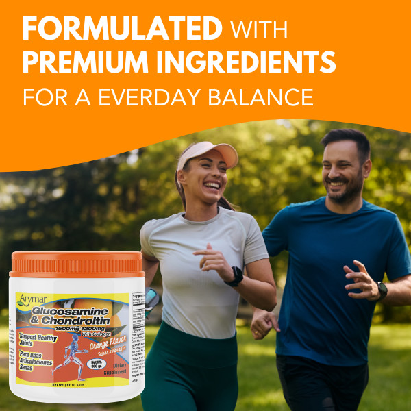 Arymar Glucosamine & Chondroitin Powder 1500mg-1200mg Orange Flavor 10.58 Oz