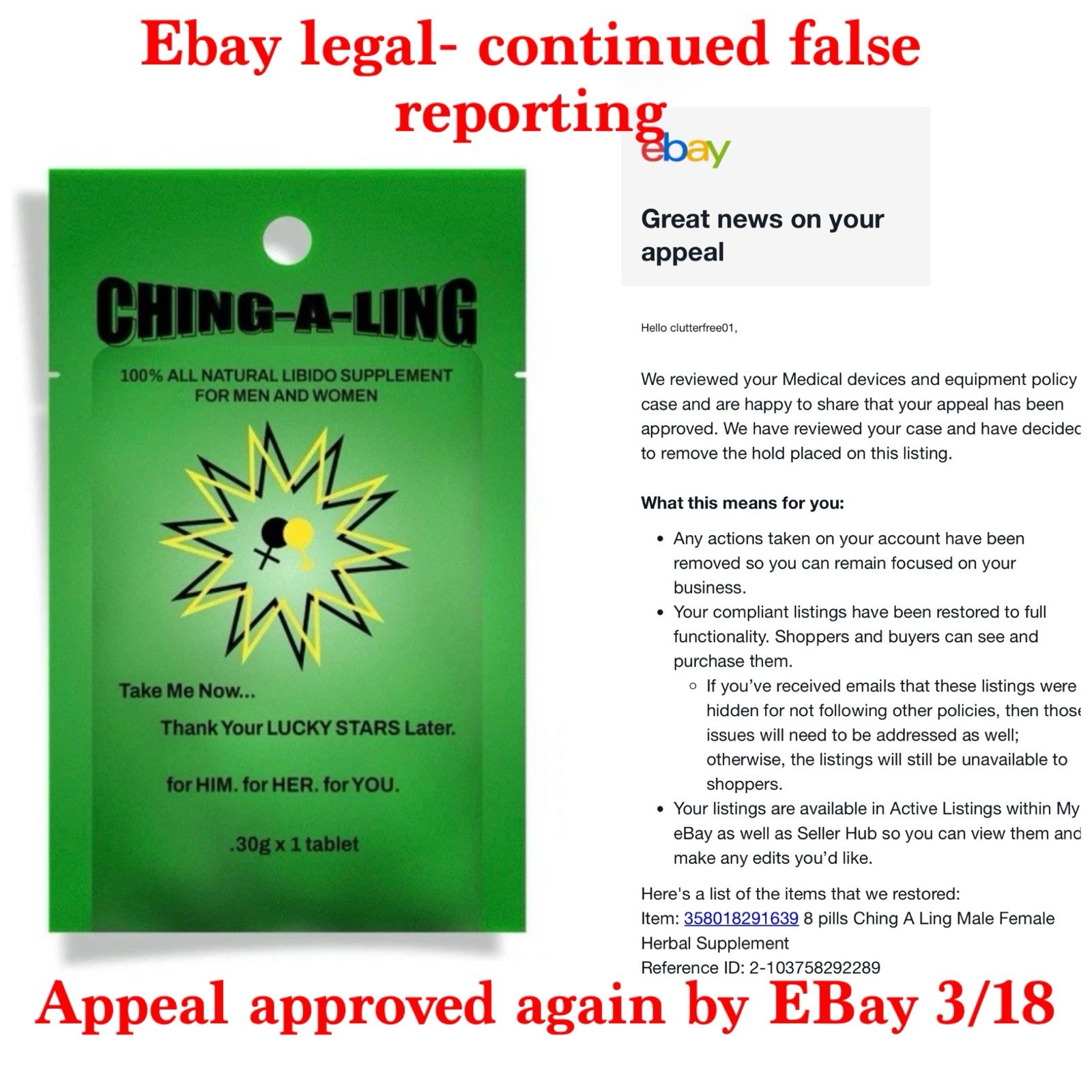 4 pills Ching A Ling Male Female Herbal Supplement