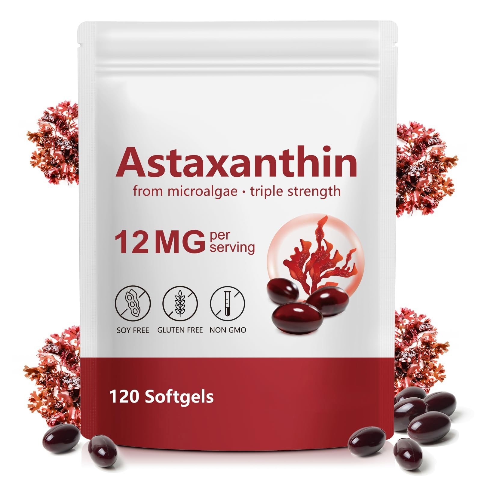 Astaxanthin 12mg Softgels – 120 Count, Natural Antioxidant, 4 Month Supply