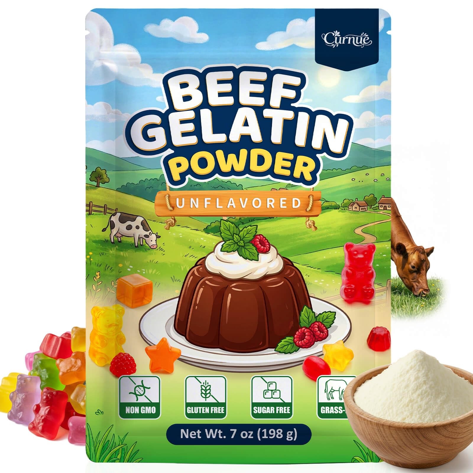 Unflavored Beef Gelatin Powder, 7 oz / 198 g, Grass-Fed Gelatin Powder, Glute…