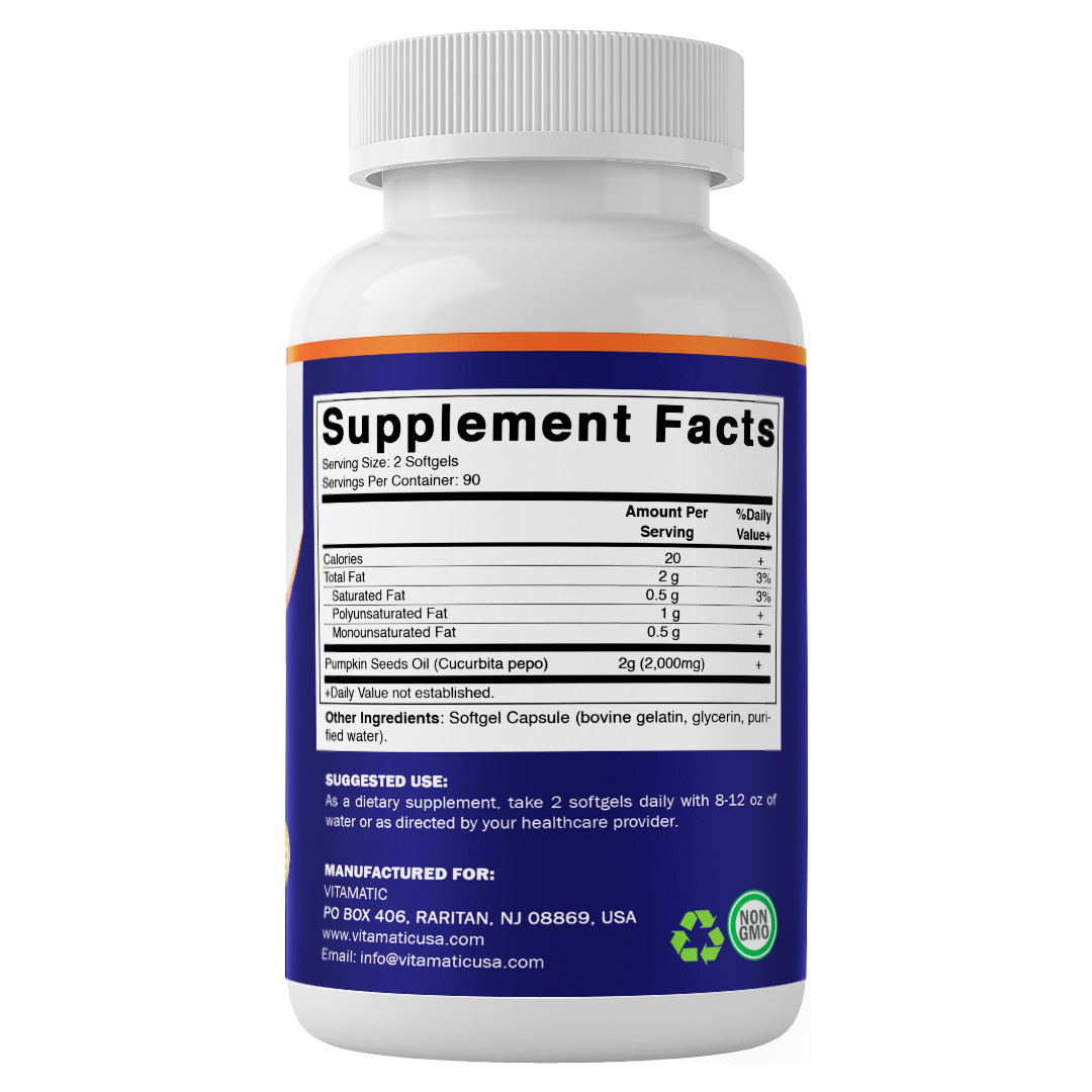 Vitamatic Pumpkin Seed Oil 2000mg Softgel Capsules per serving – 180 Softgels