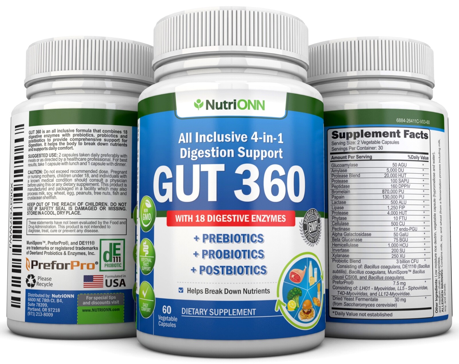 GUT 360 – Probiotics, Prebiotics & Postbiotics with Digestive Enzymes
