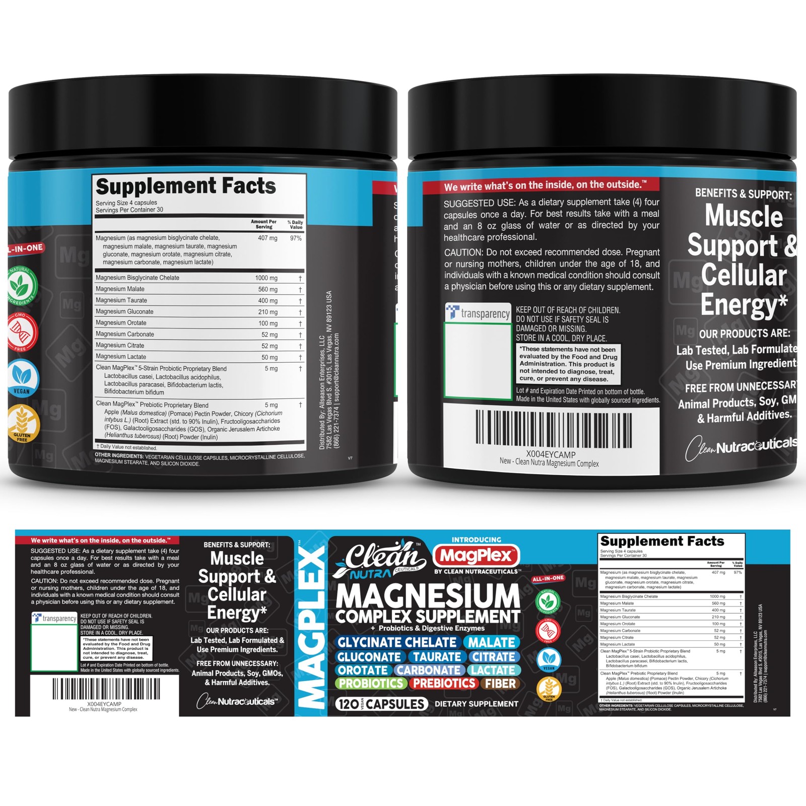 8in1 Magnesium Supplement Complex | 120 Count (Pack of 1), Black/Blue